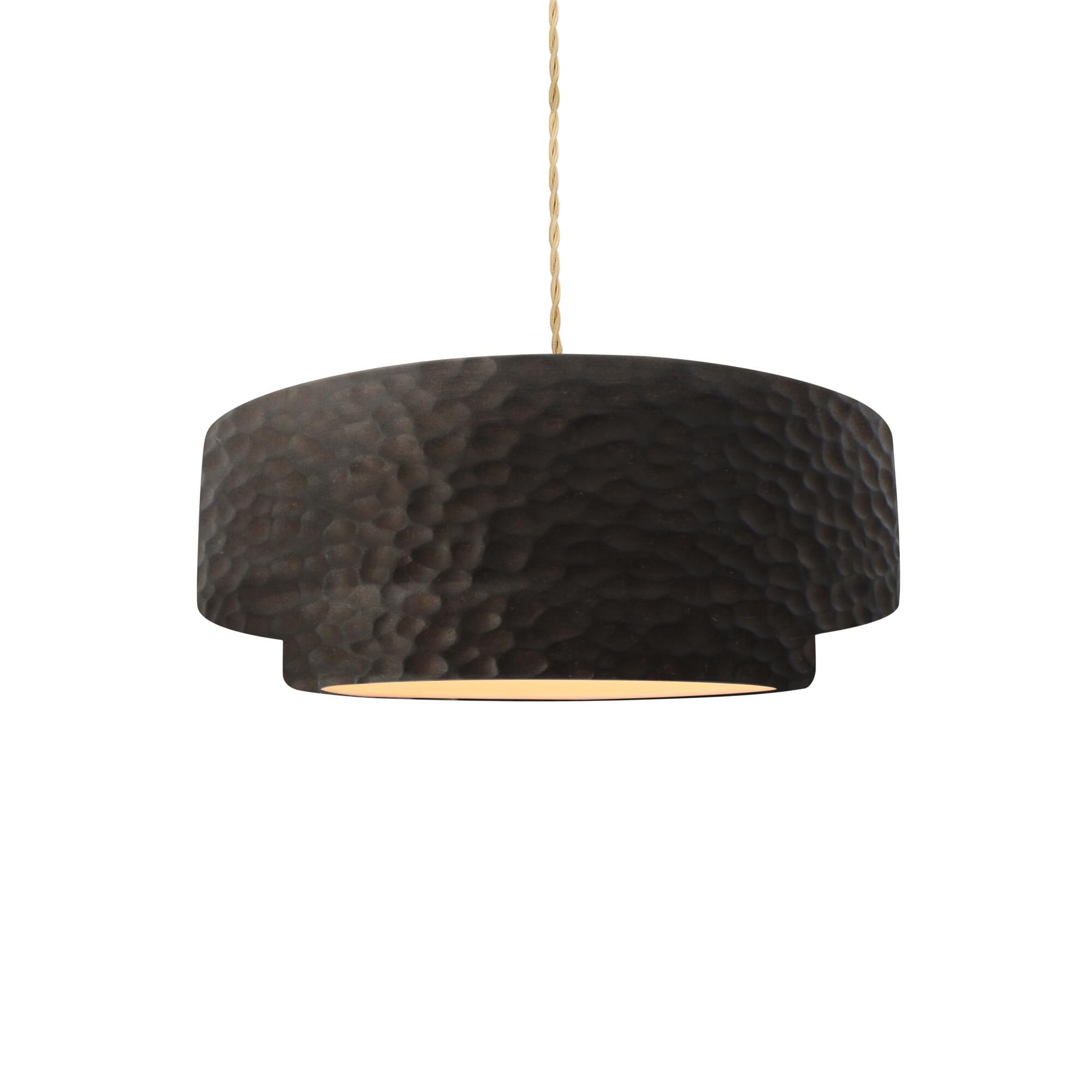 Shown in Brushed Nickel finish and Hammered Iron shade