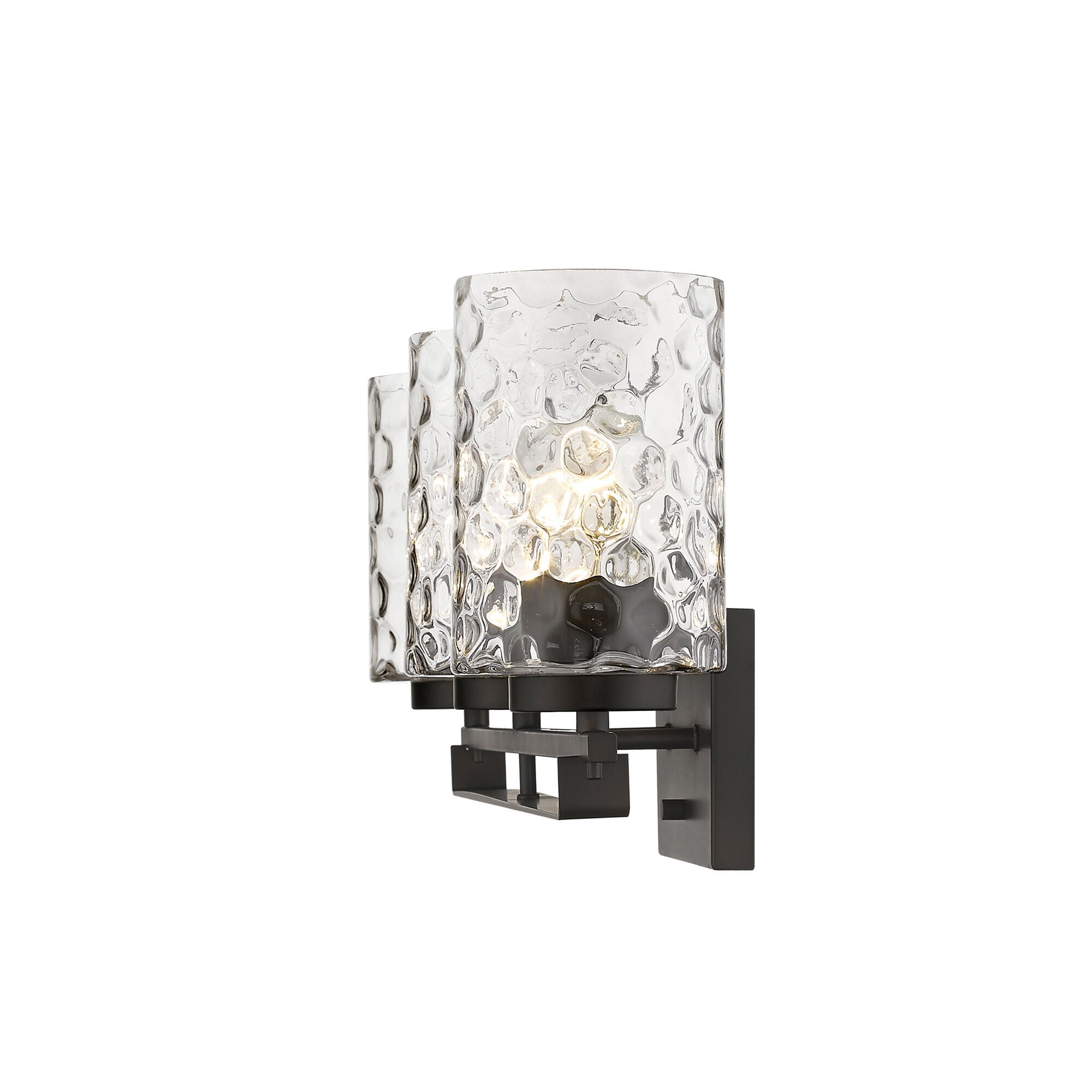 Shown in Oil-Rubbed Bronze finish and Clear glass and Clear, Optic Cylindrical Glass shade