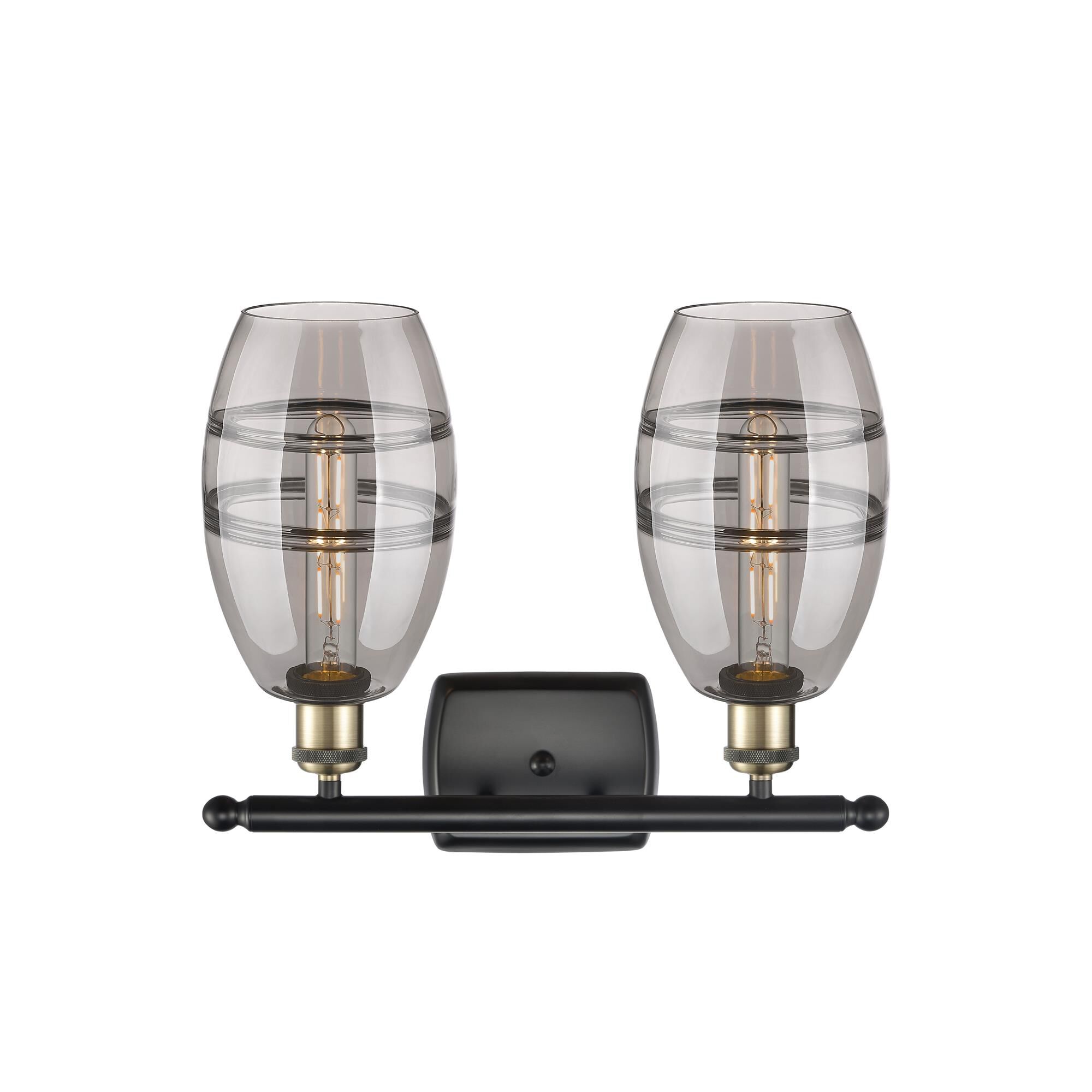 Shown in Black Antique Brass finish and Light Smoke glass