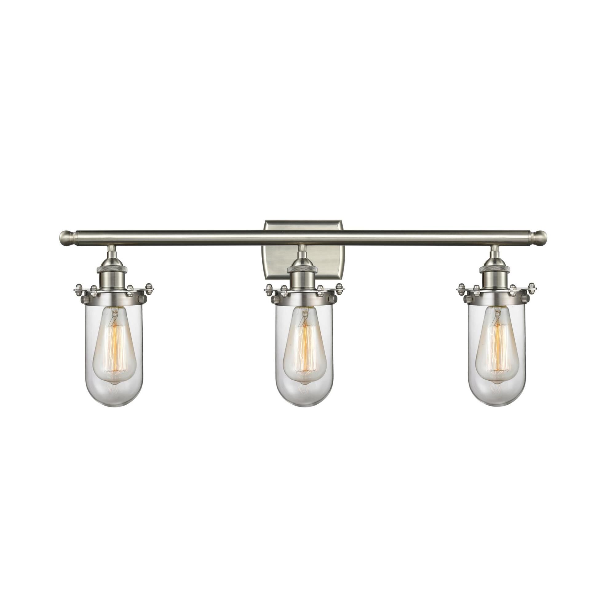 Shown in Brushed Satin Nickel finish and Clear glass