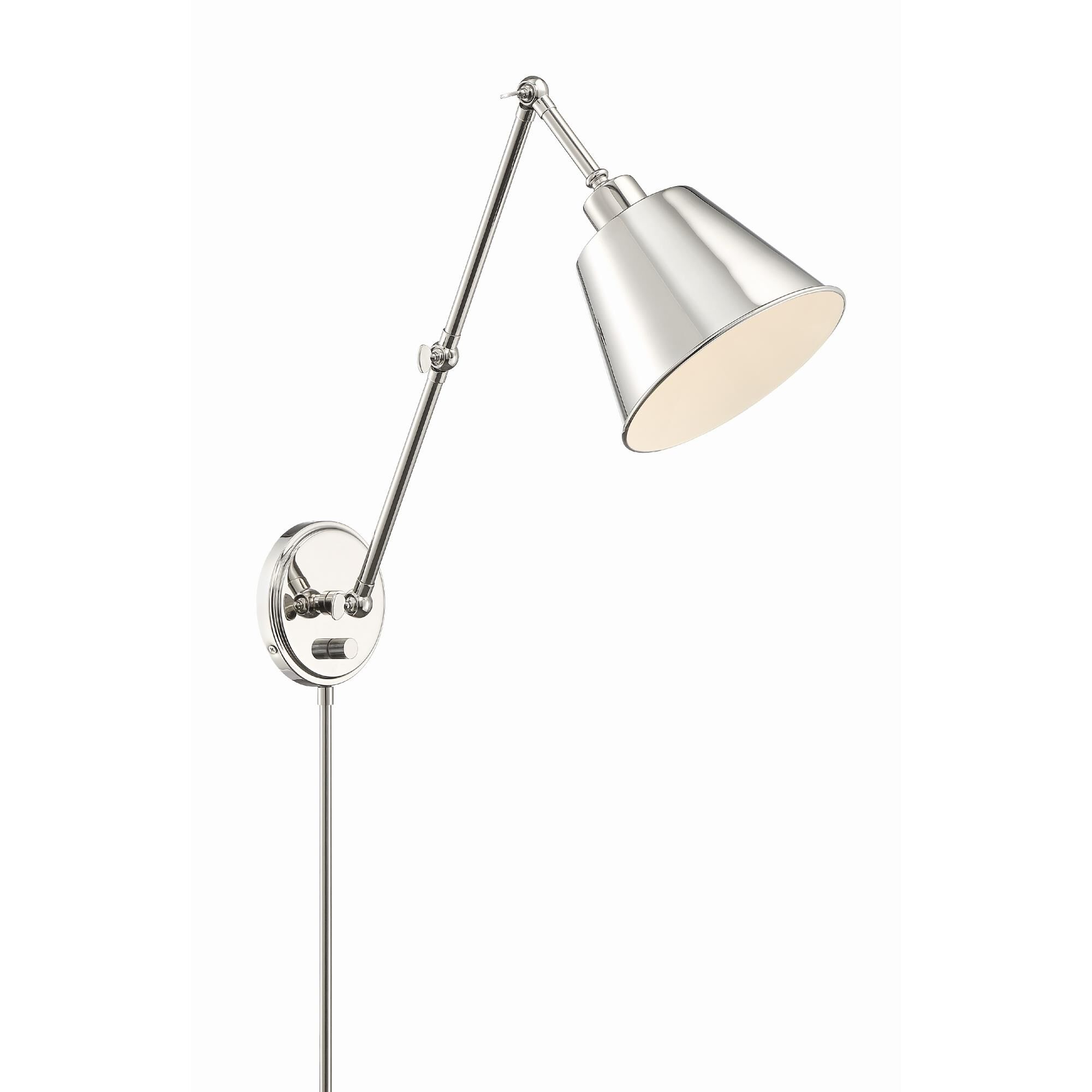 Shown in Polished Nickel finish and Steel glass and Steel shade