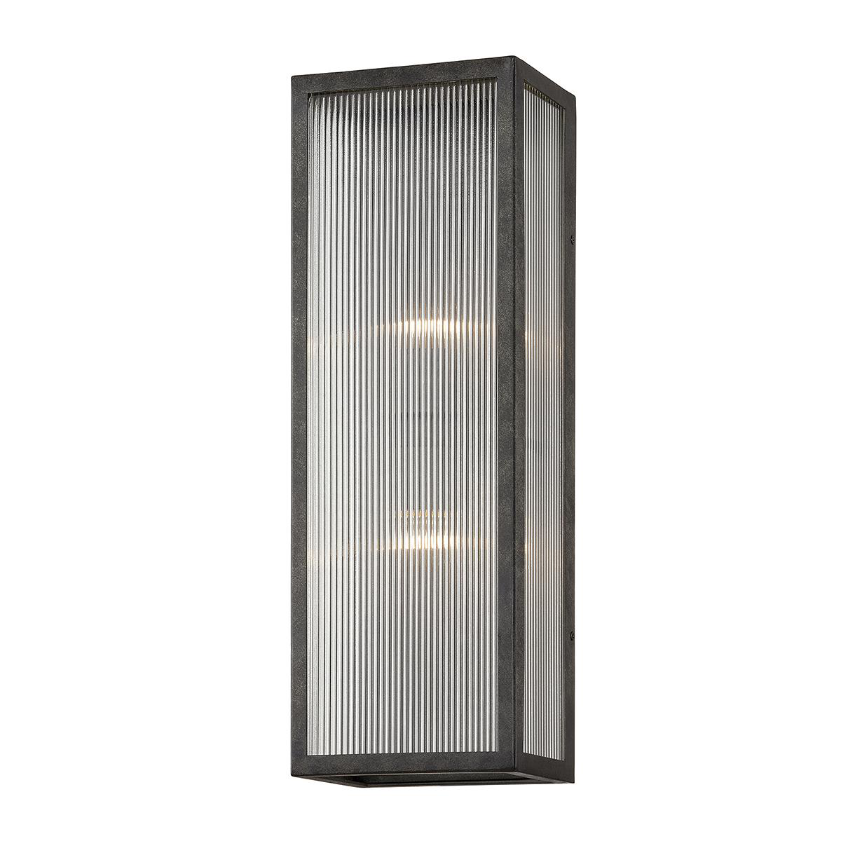 Shown in French Iron finish and Clear Ribbed glass and Glass shade