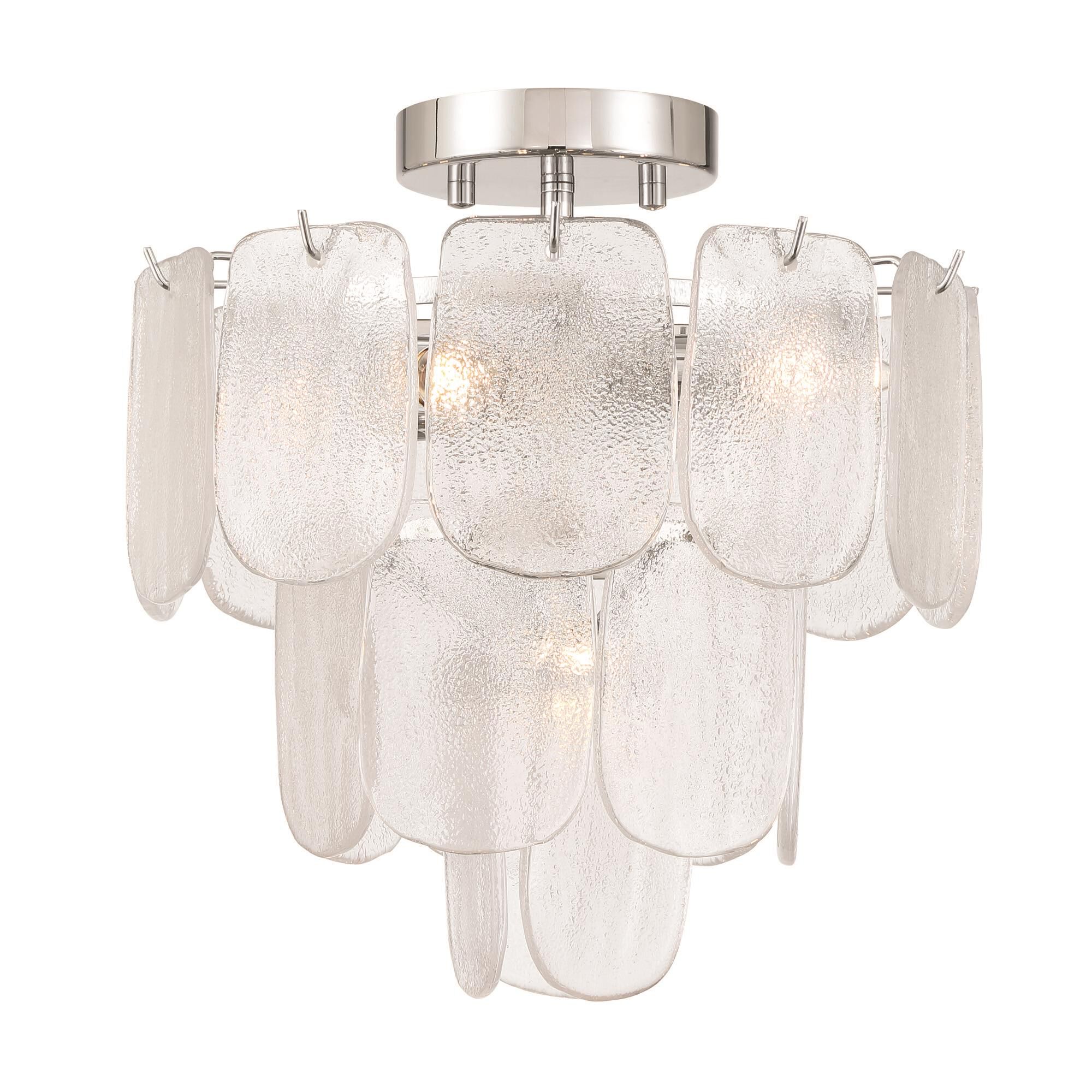 Shown in Polished Nickel and Crystalline finish and Piastra glass