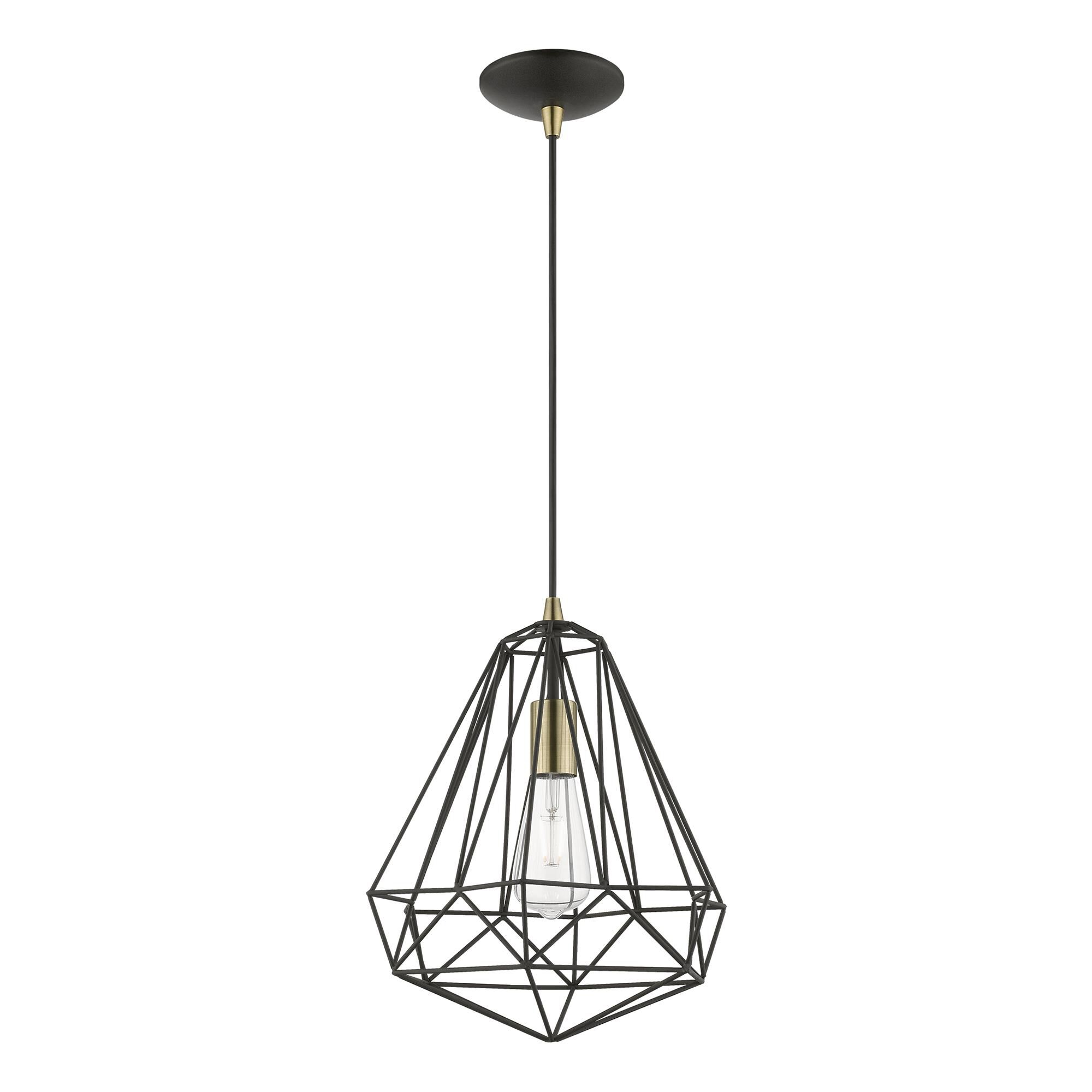 Shown in Textured Black with Polished Chrome Accents finish and Hand Welded Textured Black Metal shade