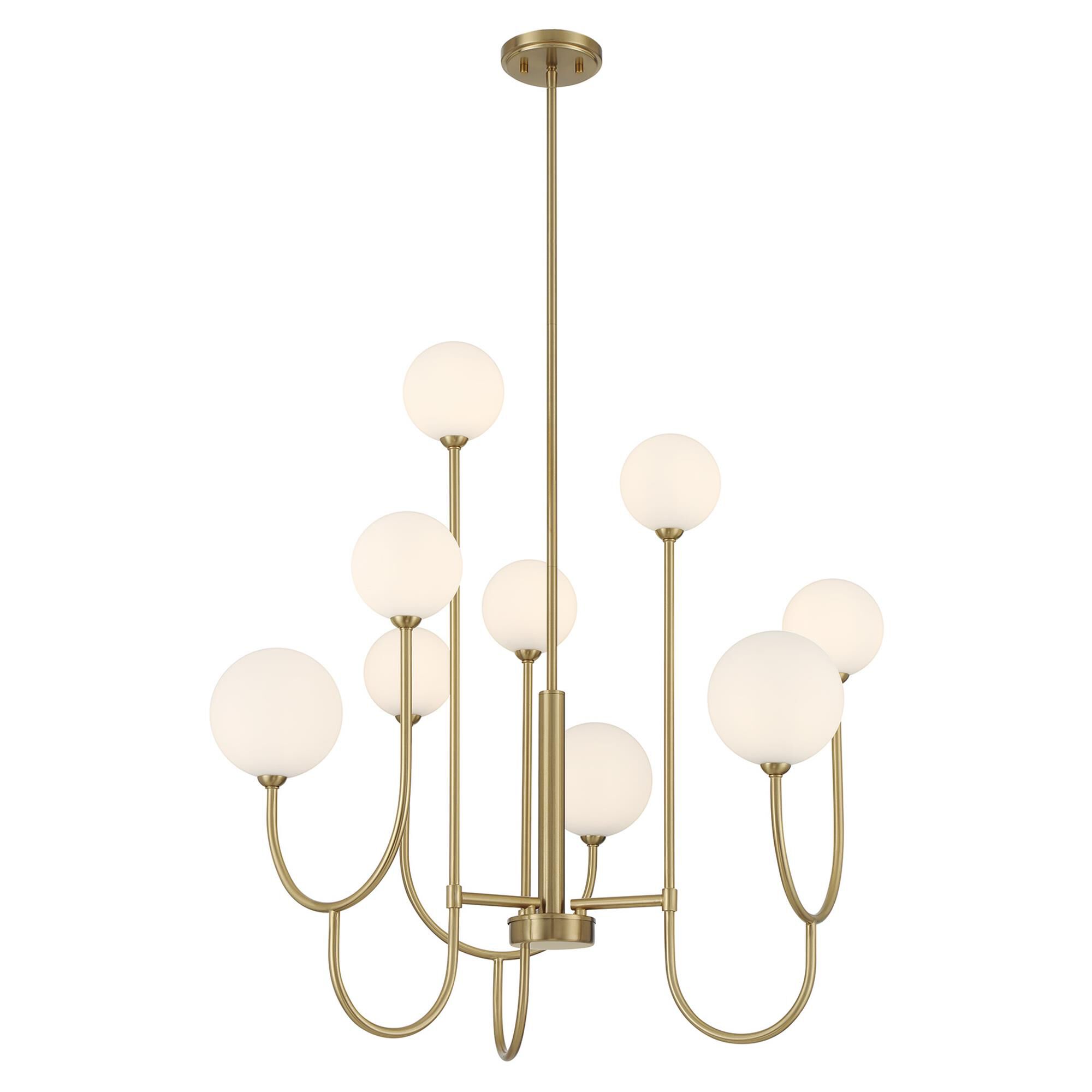 Shown in Noble Brass finish and White Opal glass