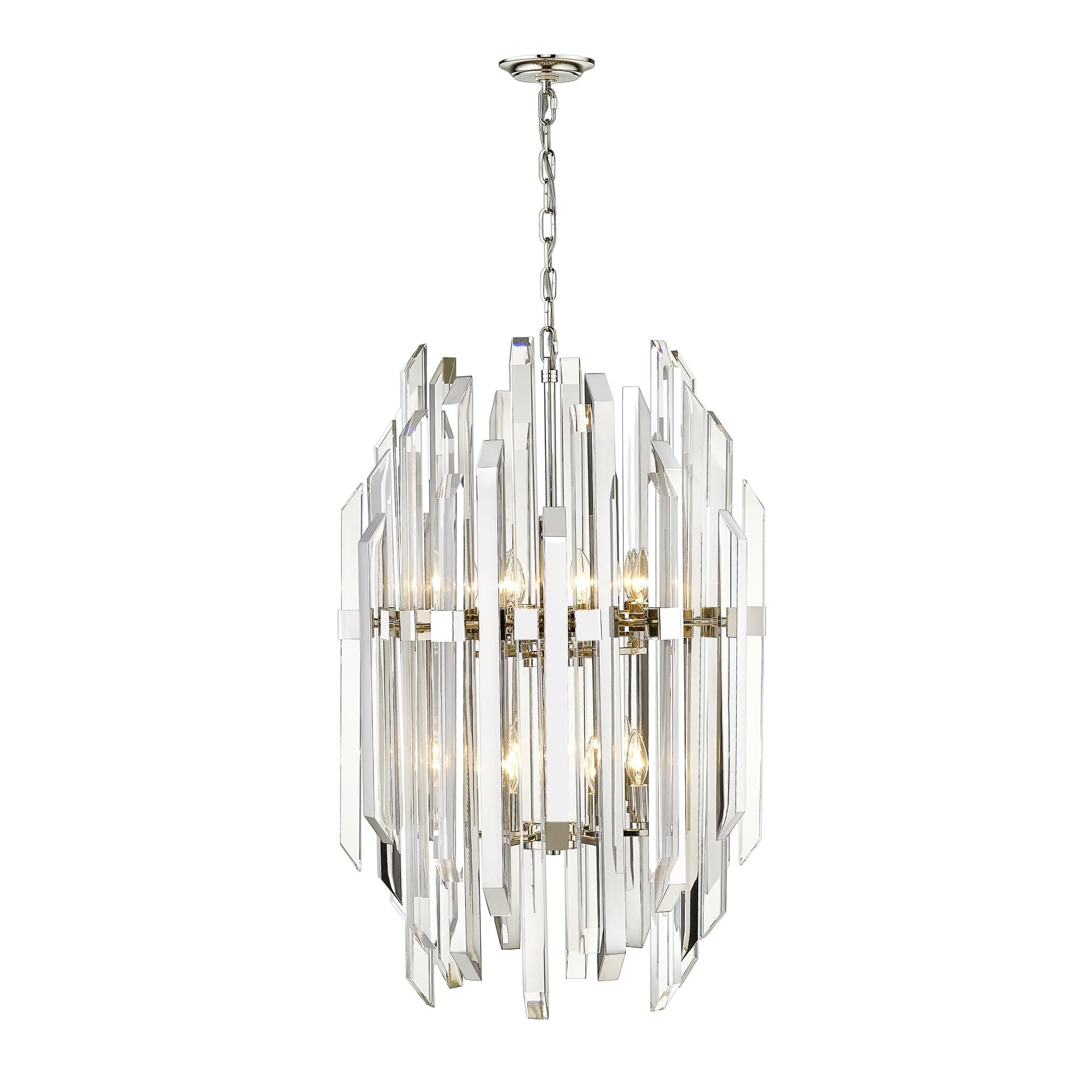 Shown in Polished Nickel finish and Crystal glass and Crystal shade
