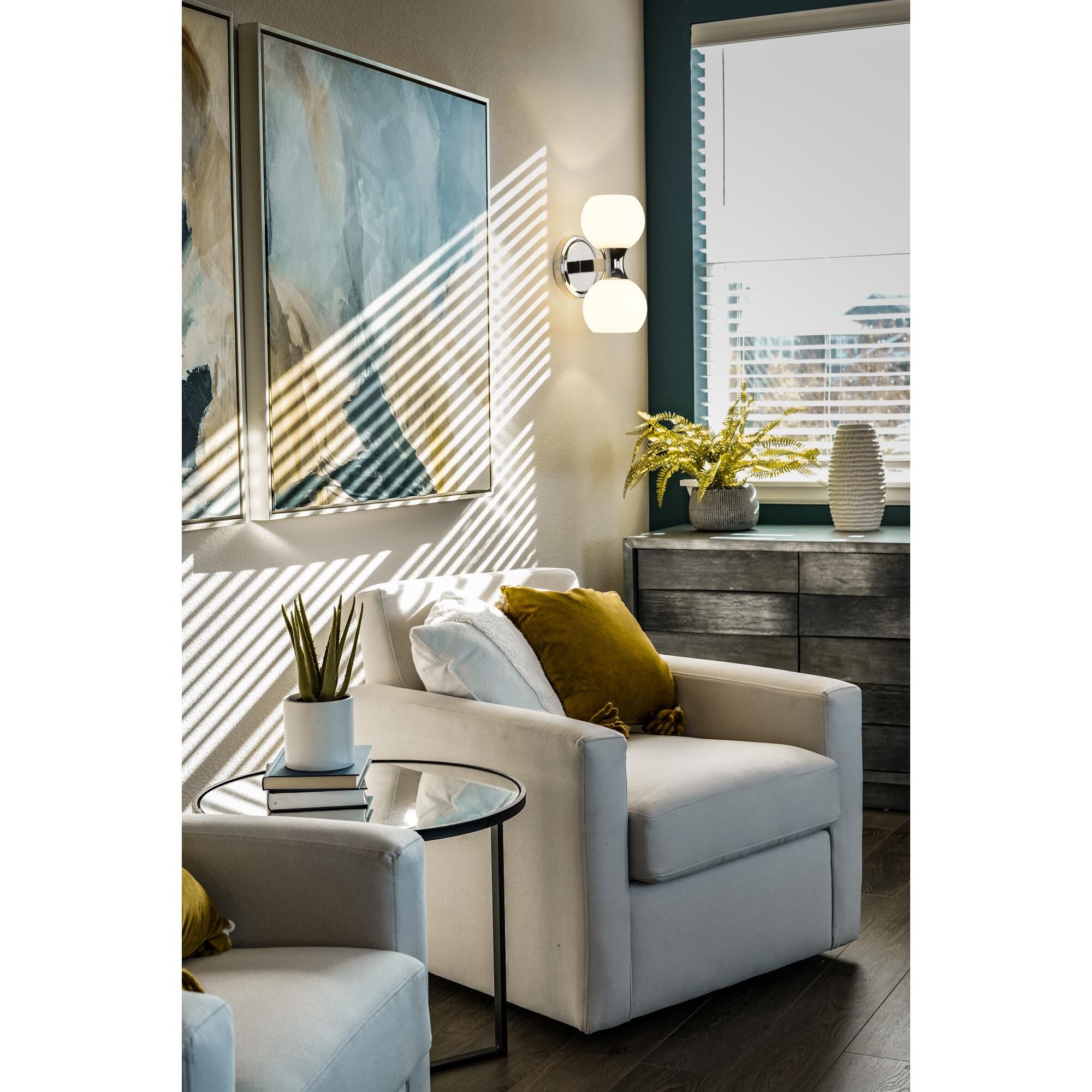 Shown in Chrome finish and Matte Opal glass