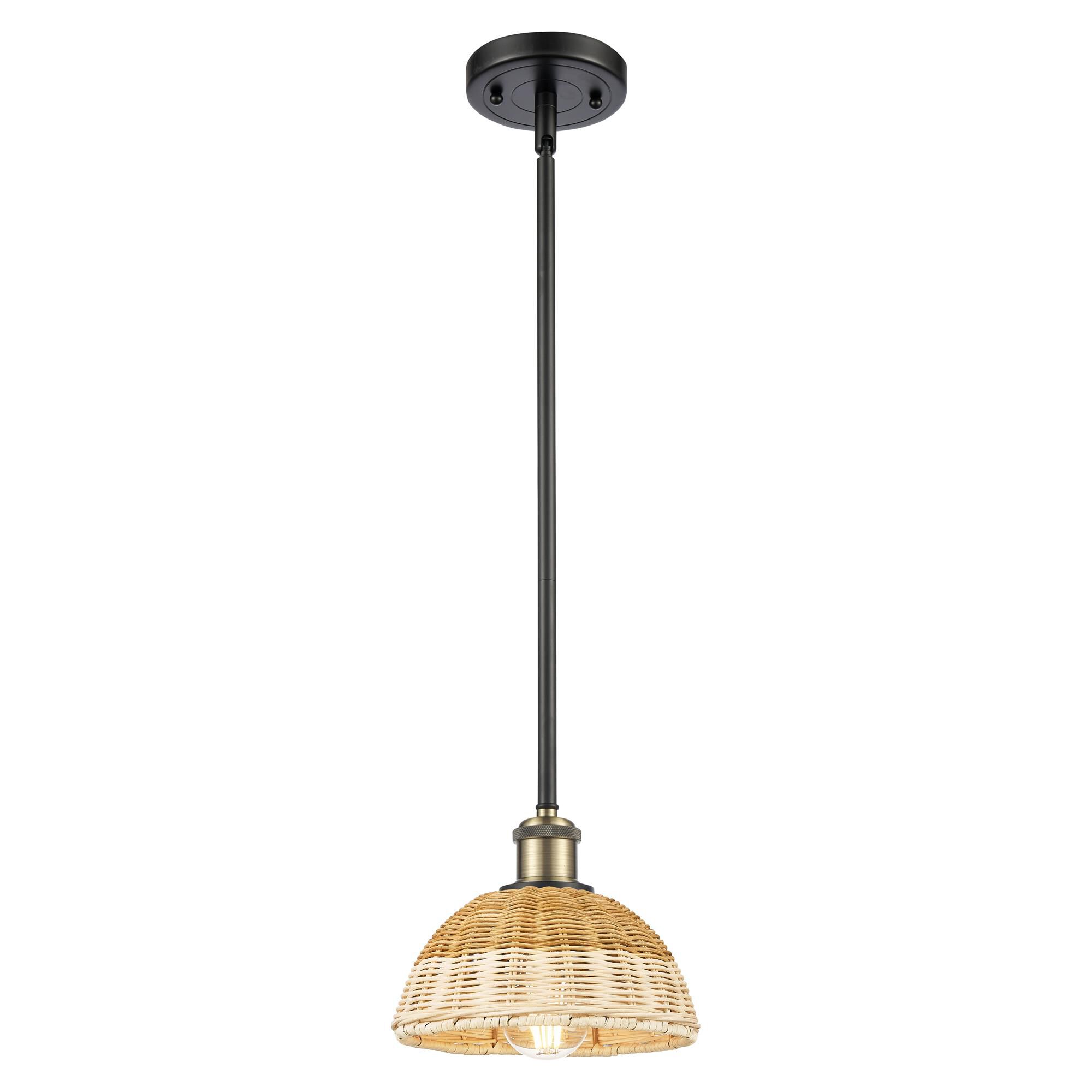 Shown in Black Antique Brass finish and Natural shade