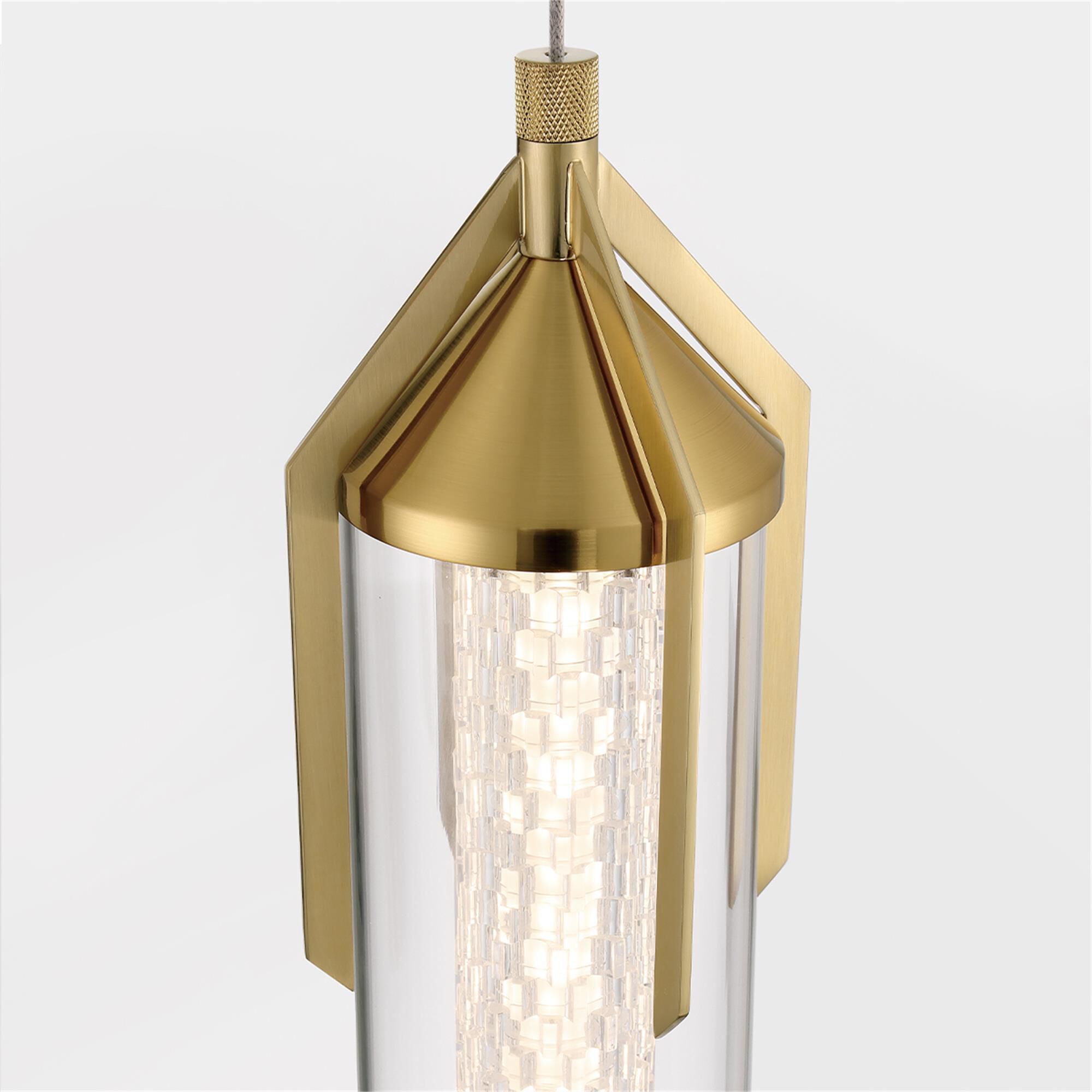 Shown in Gold finish and Clear glass