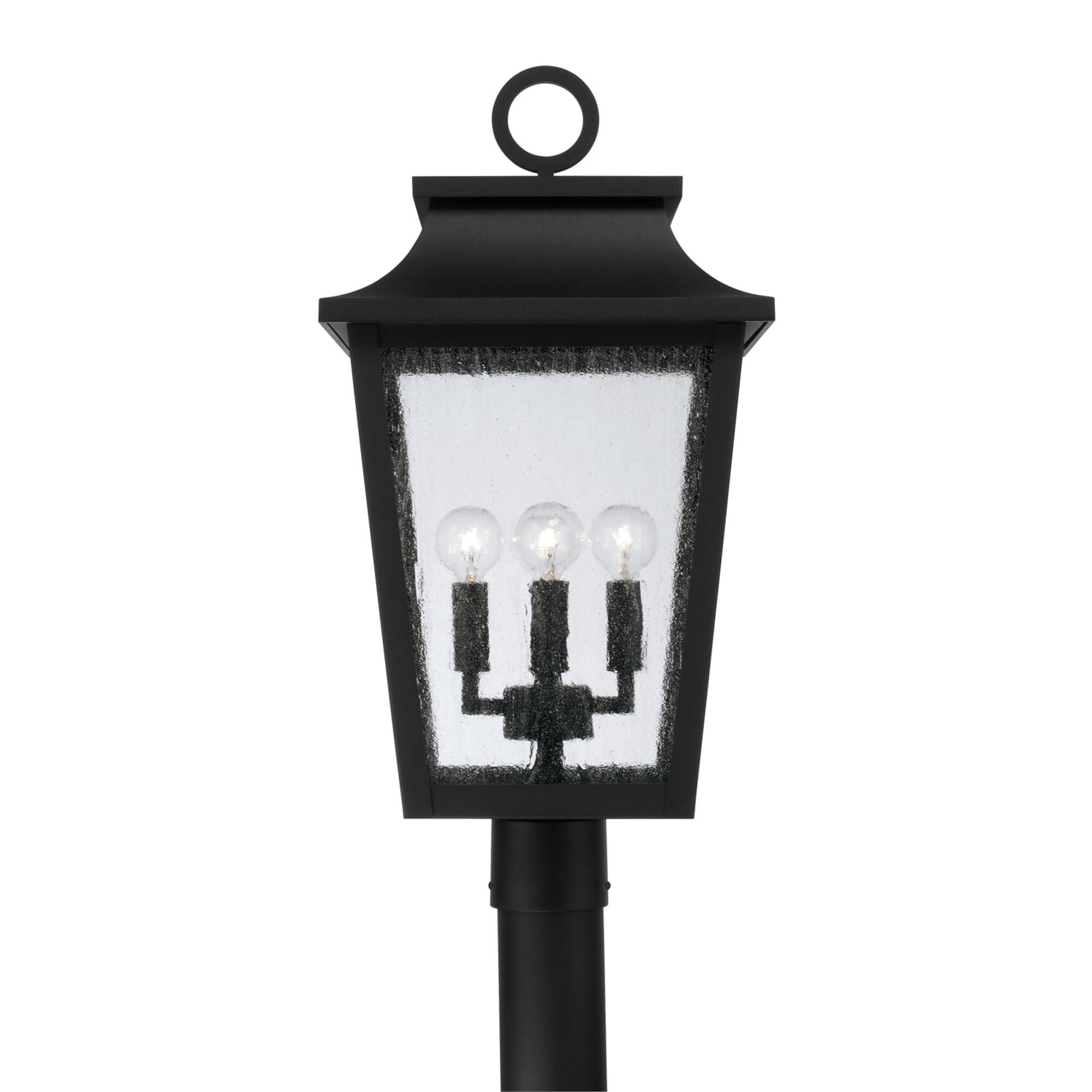 Shown in Black finish and Antiqued glass