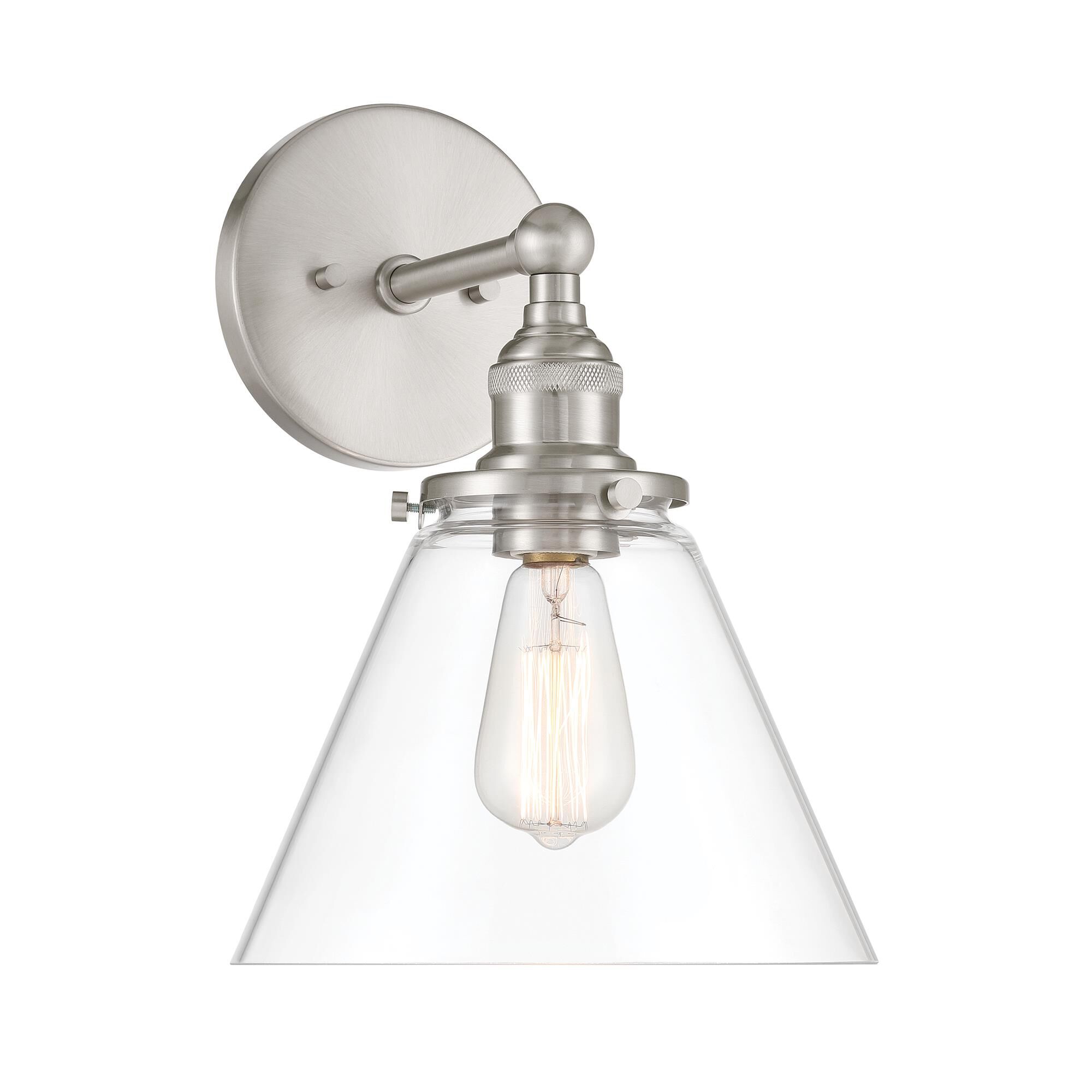 Shown in Brushed Nickel finish and Clear glass