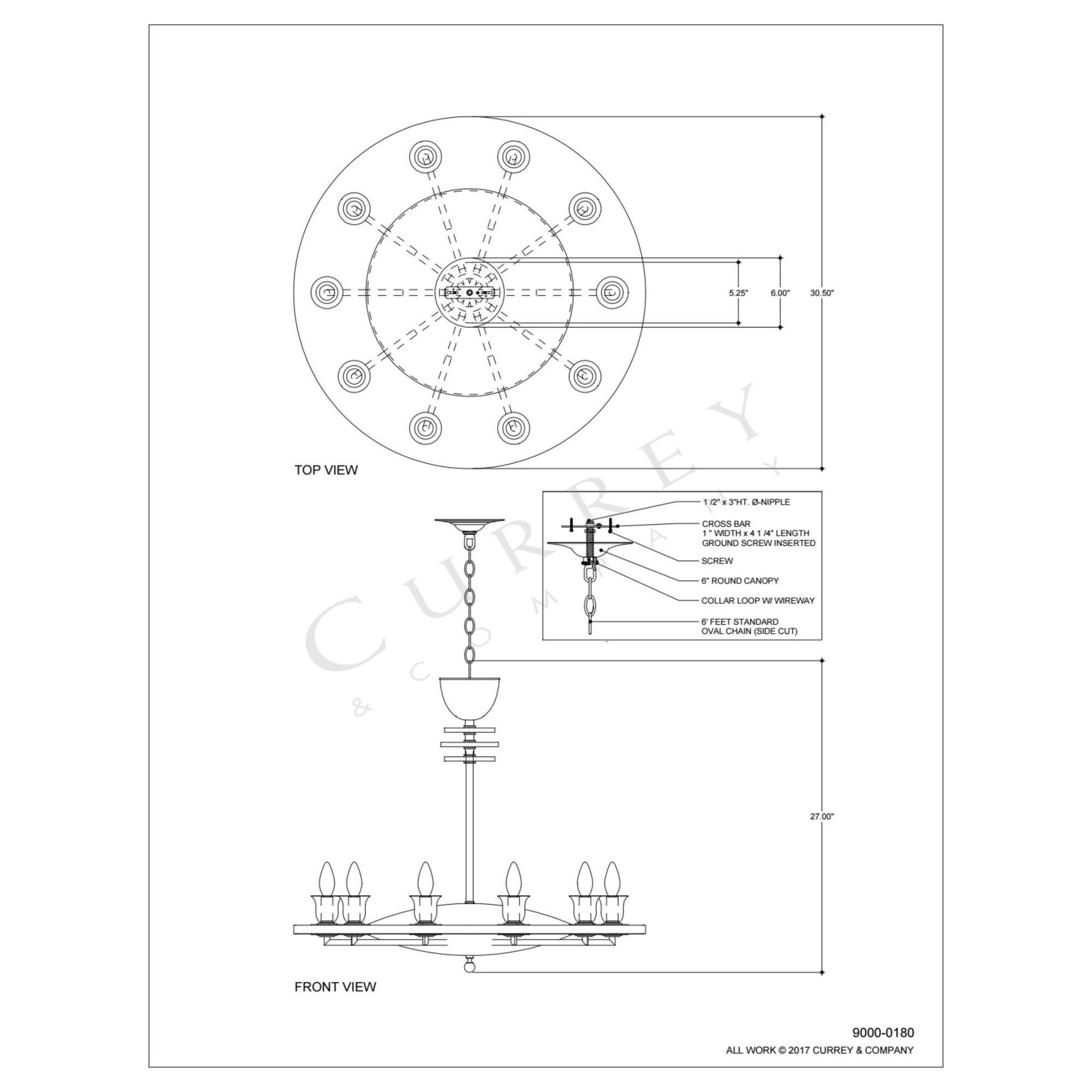 Bainbridge 30 Inch 10 Light Chandelier by Currey and Company