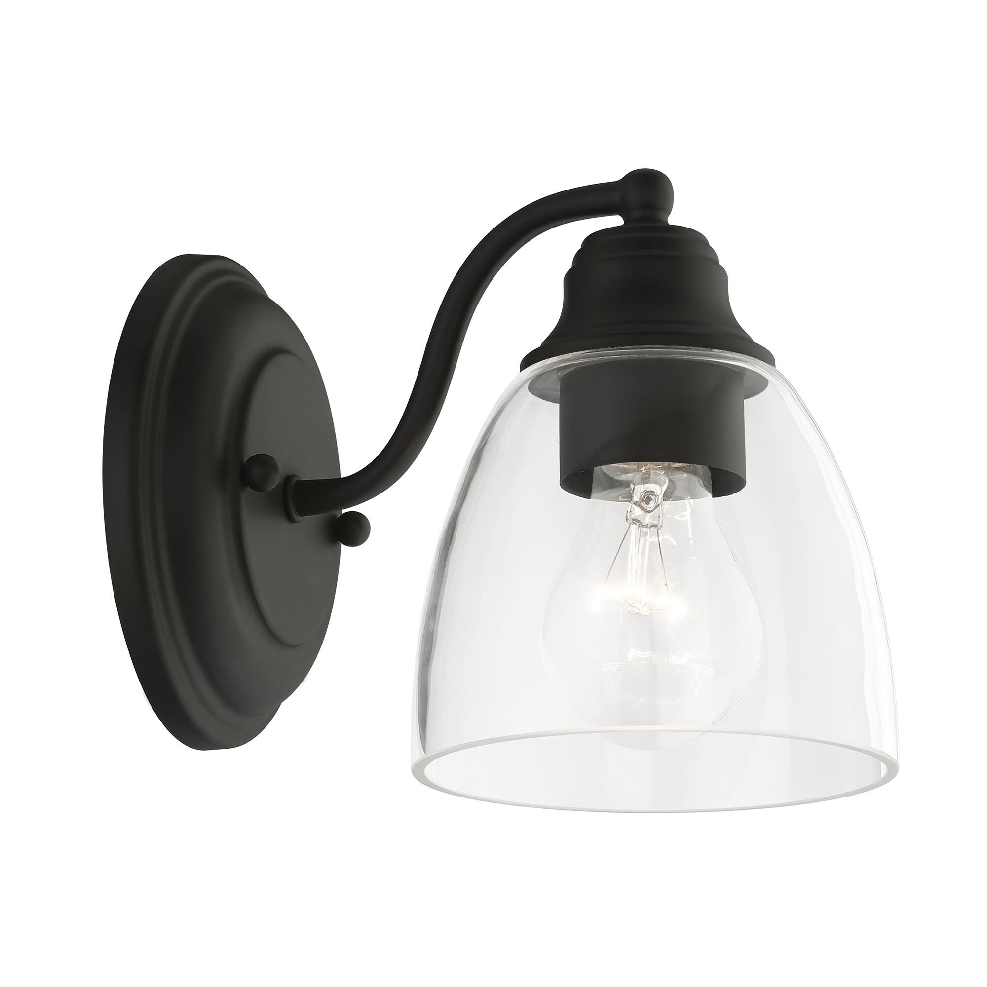 Shown in Black finish and Hand Blown Clear glass