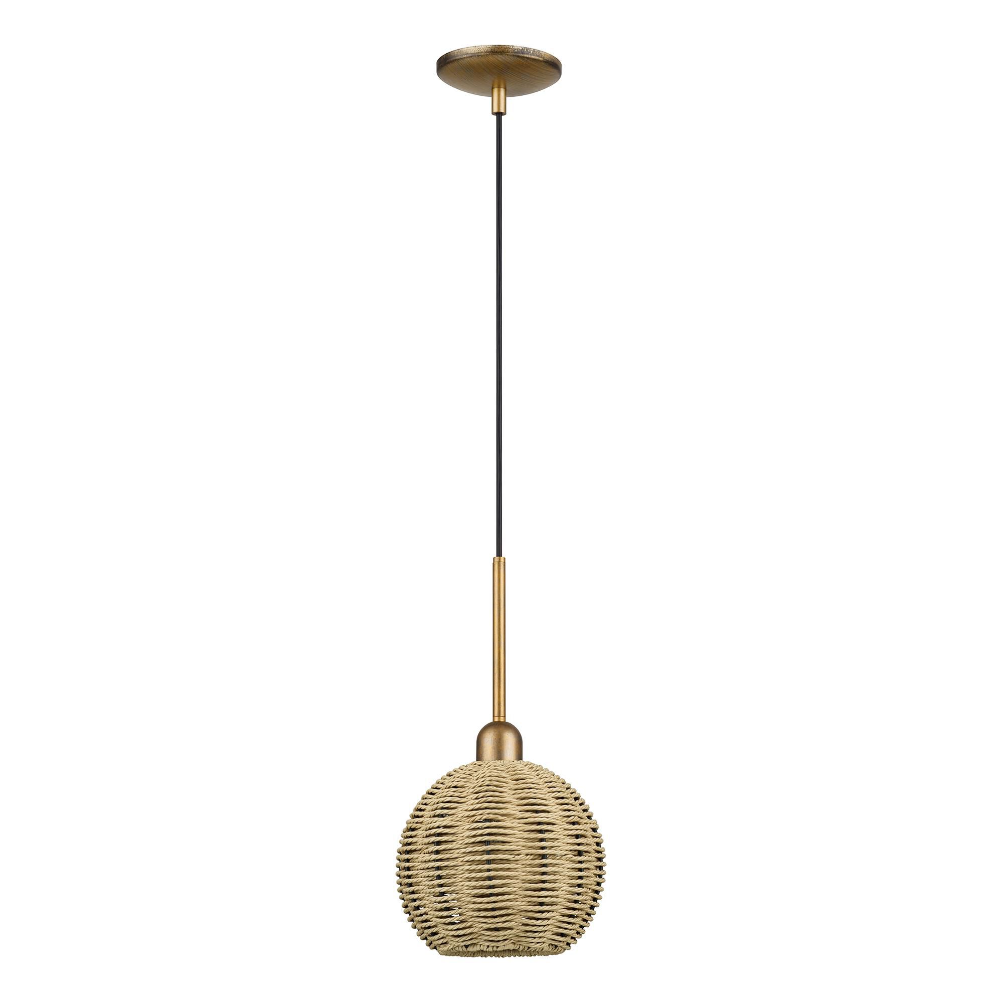 Shown in Antique Gold Leaf finish and Hand-Woven French Beige Paper Rope shade