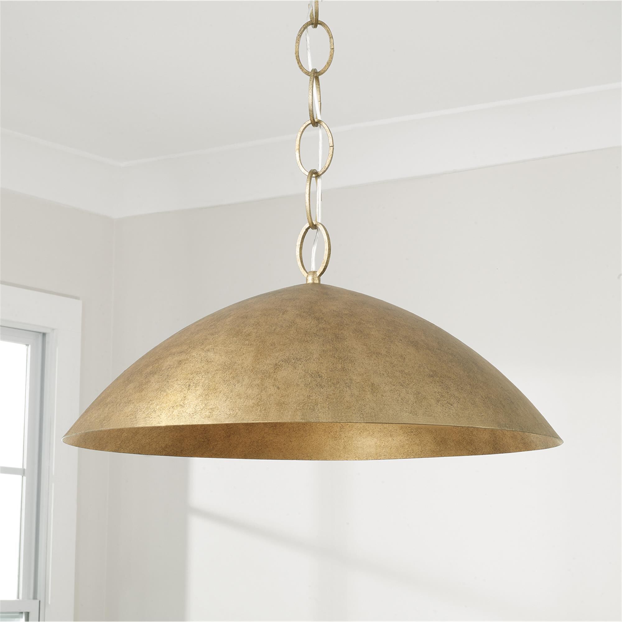 Shown in Feathered Gold finish and Textured Metal s shade