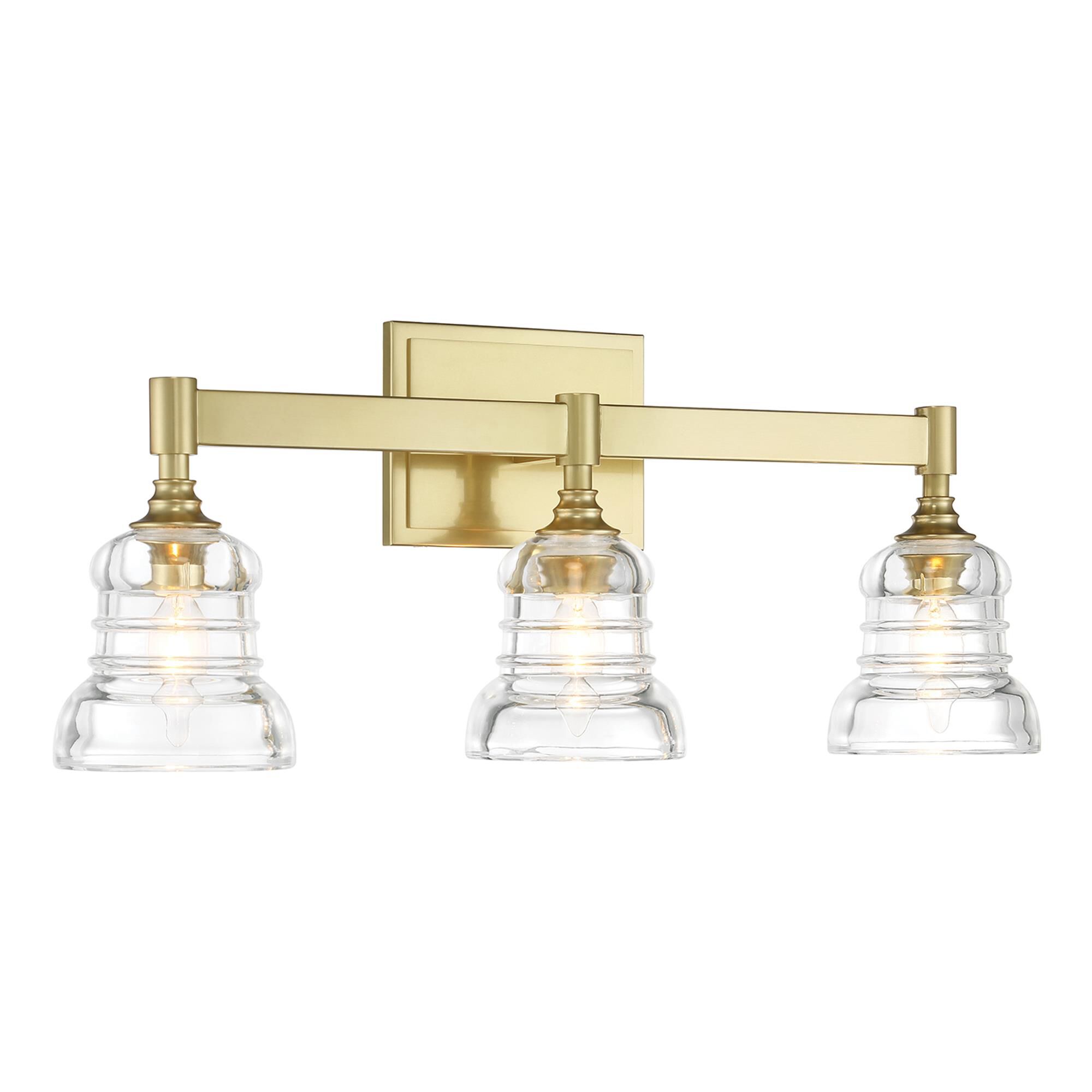 Shown in Aged Brass finish and Clear glass