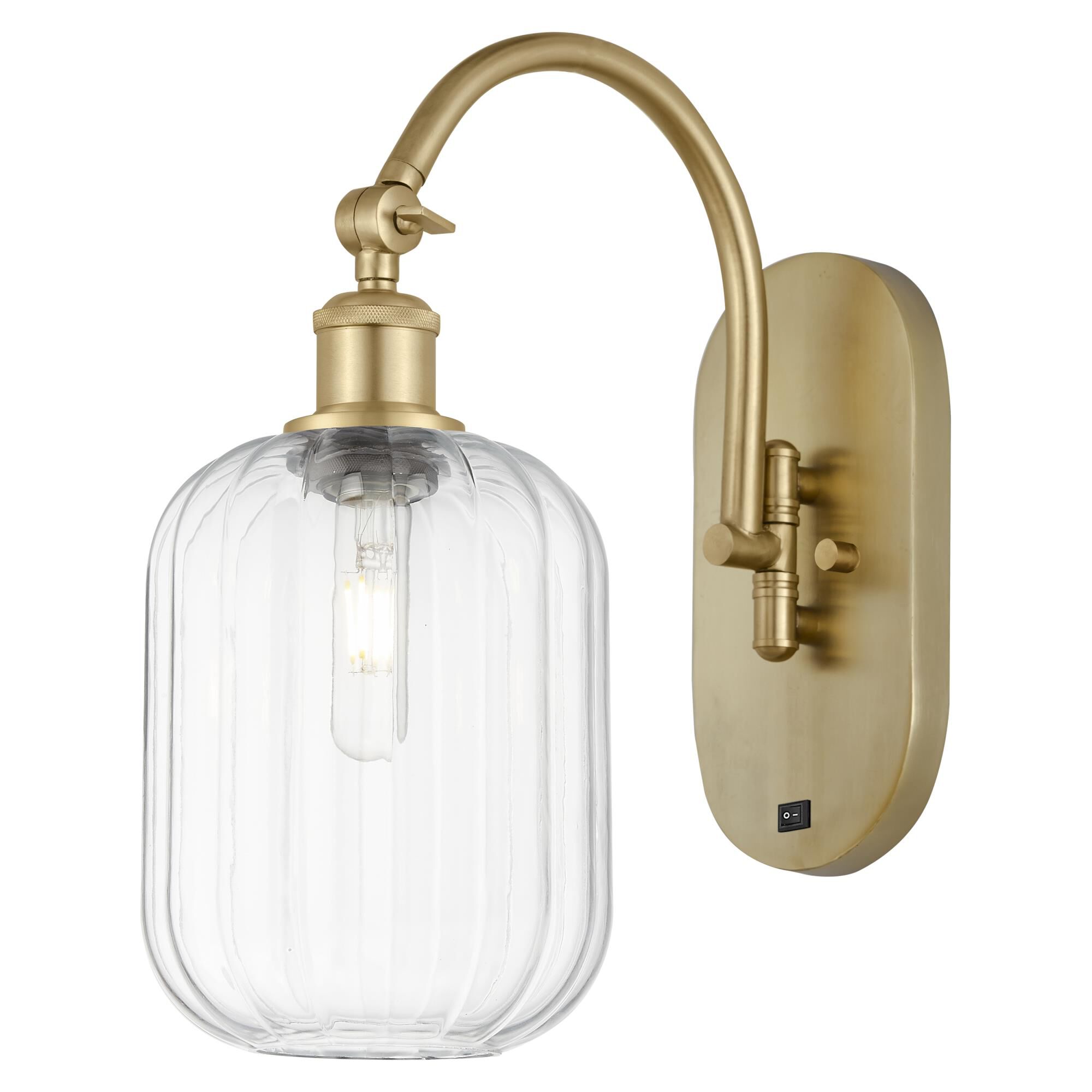 Shown in Satin Gold finish and Clear glass