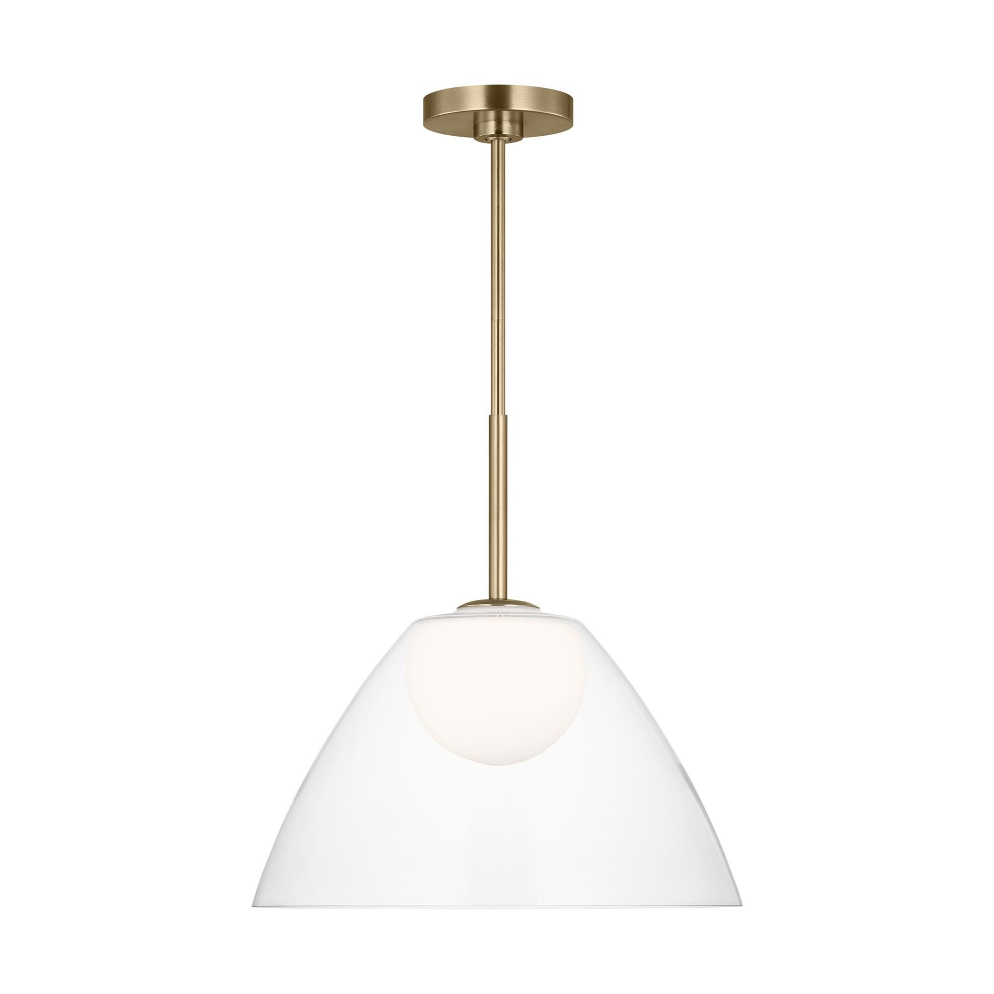Shown in Satin Brass finish and White Opal Etched glass