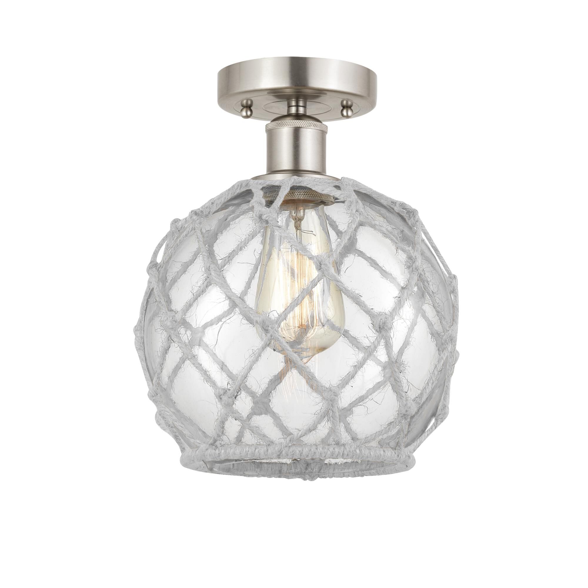 Shown in Brushed Satin Nickel, Clear Glass With White Rope finish and Clear glass and Clear Glass With White Rope Glass And Rope shade