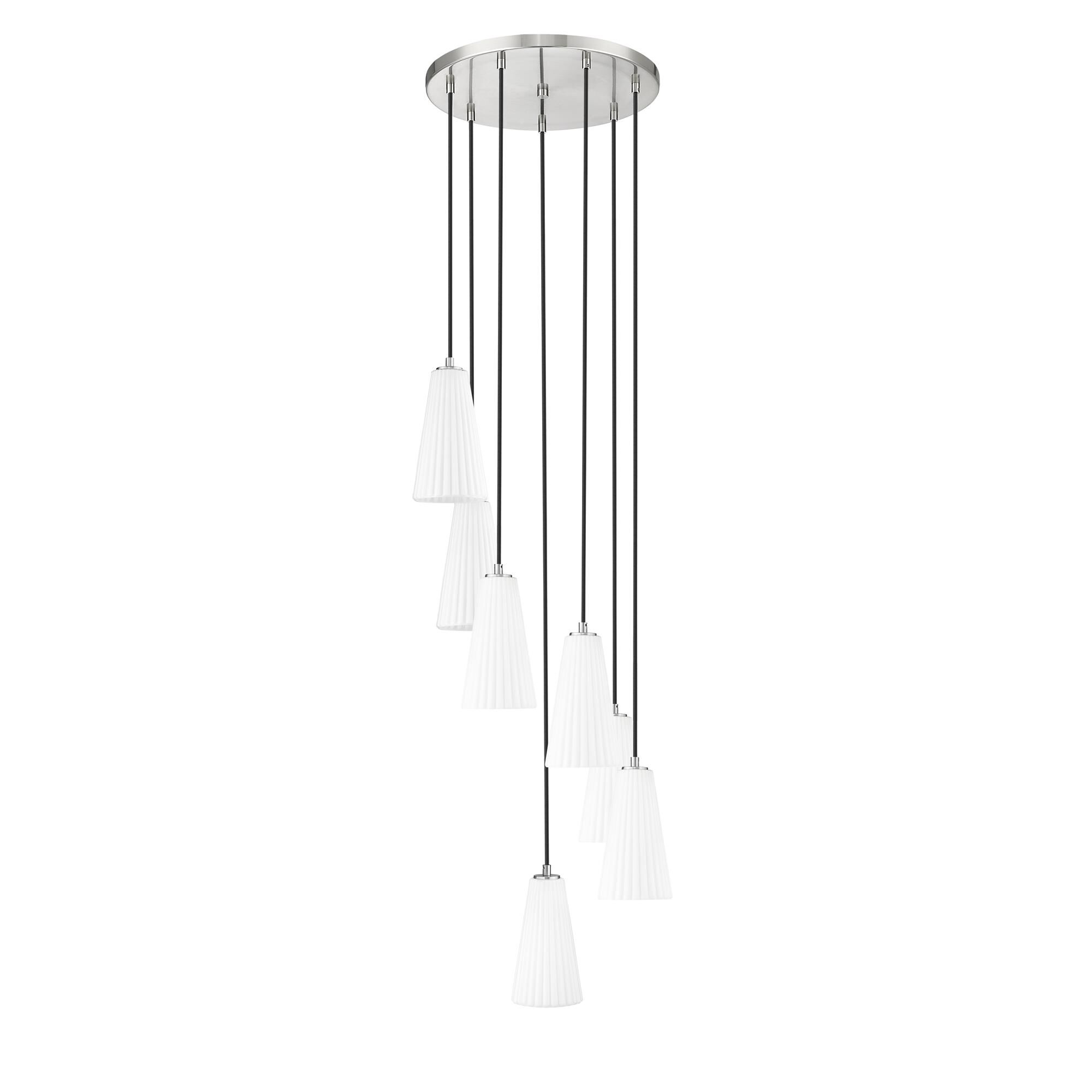 Shown in Brushed Nickel finish and White glass and White shade