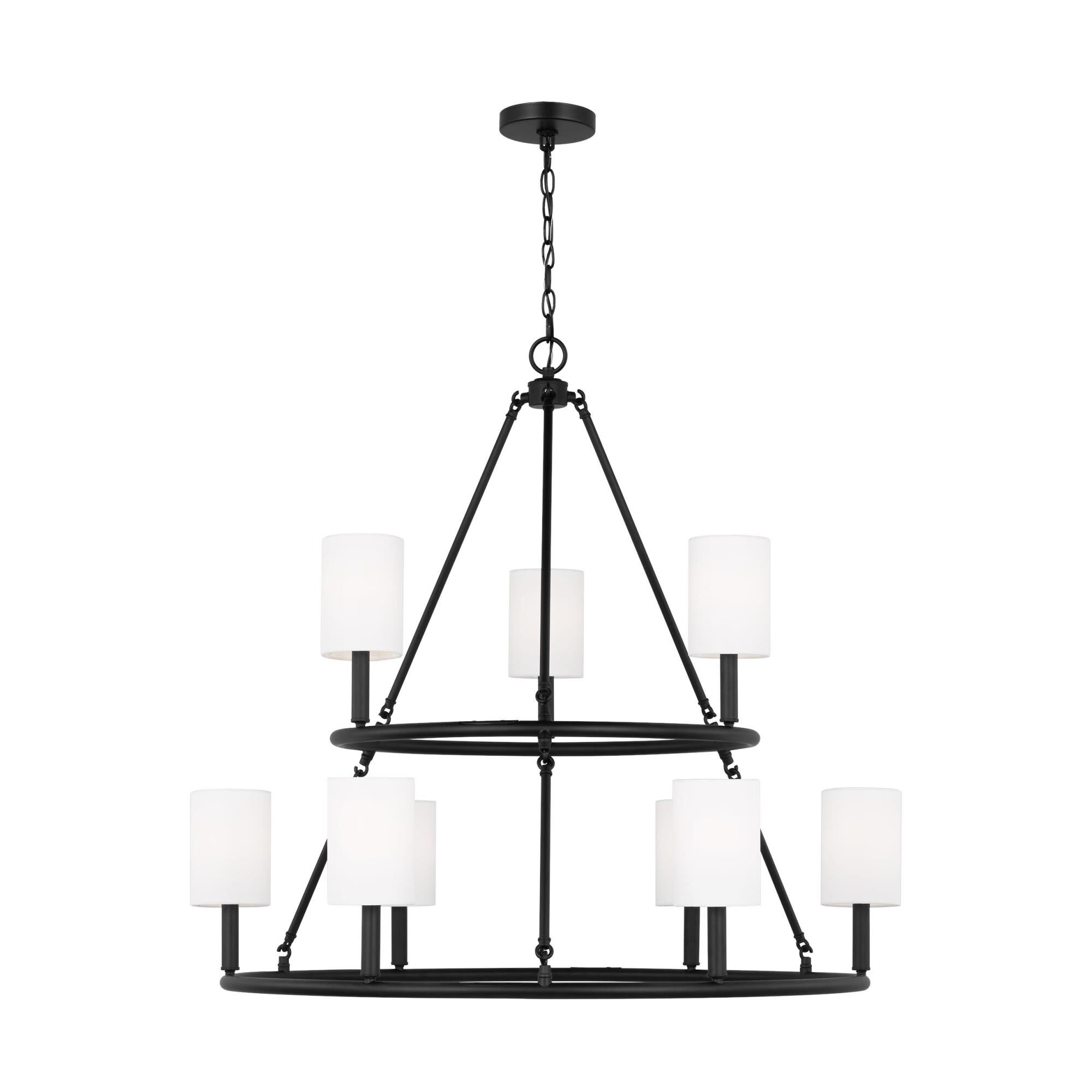 Shown in Midnight Black finish and White Linen Fabric s shade