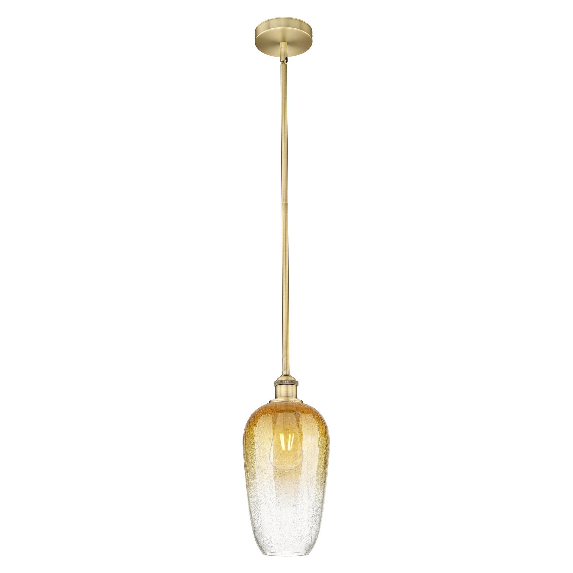 Shown in Brushed Brass finish and Amber glass