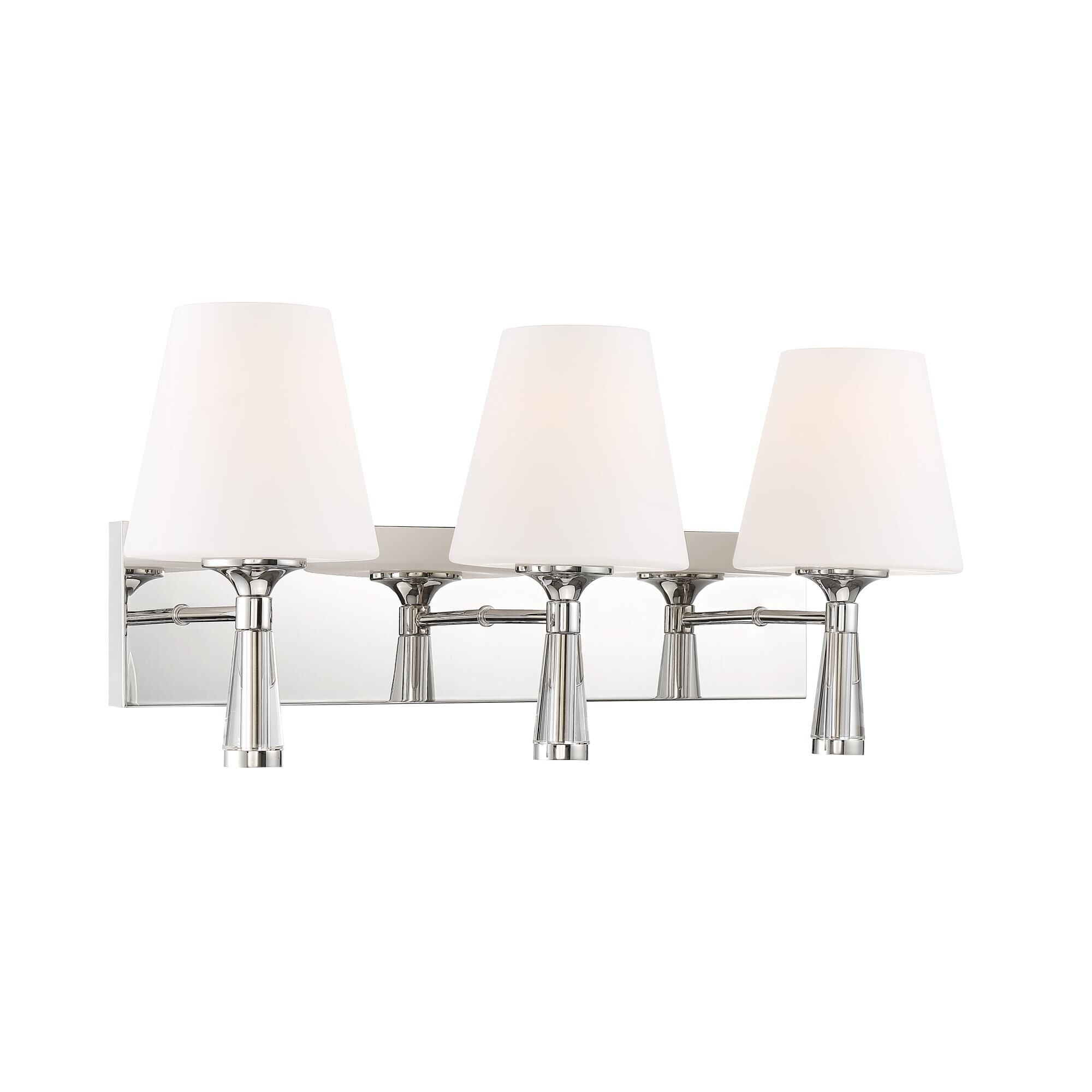 Shown in Polished Nickel finish and Glass glass and White shade