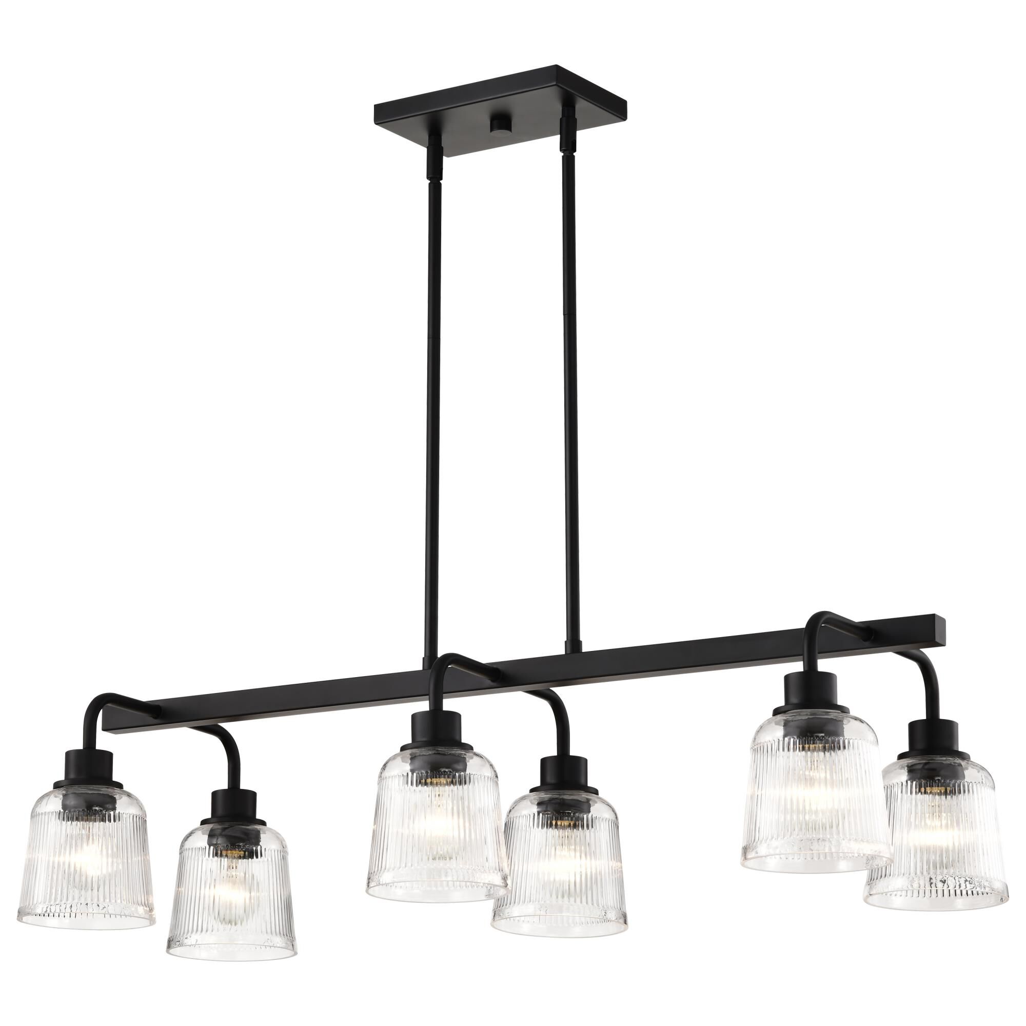Shown in Matte Black finish and Clear Ribbed glass