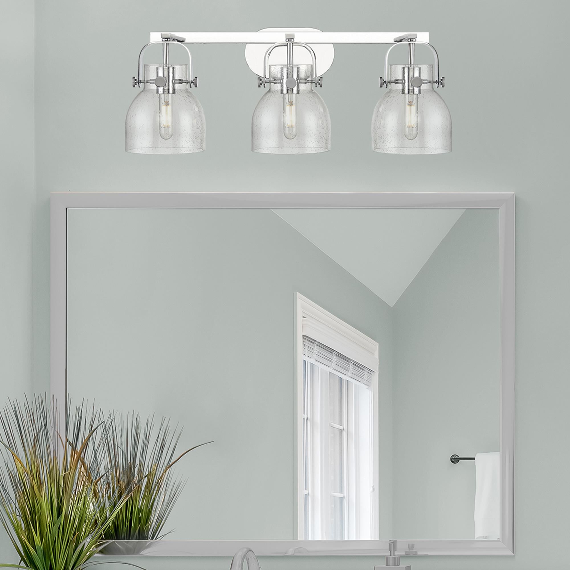 Shown in Polished Chrome finish and Seedy glass