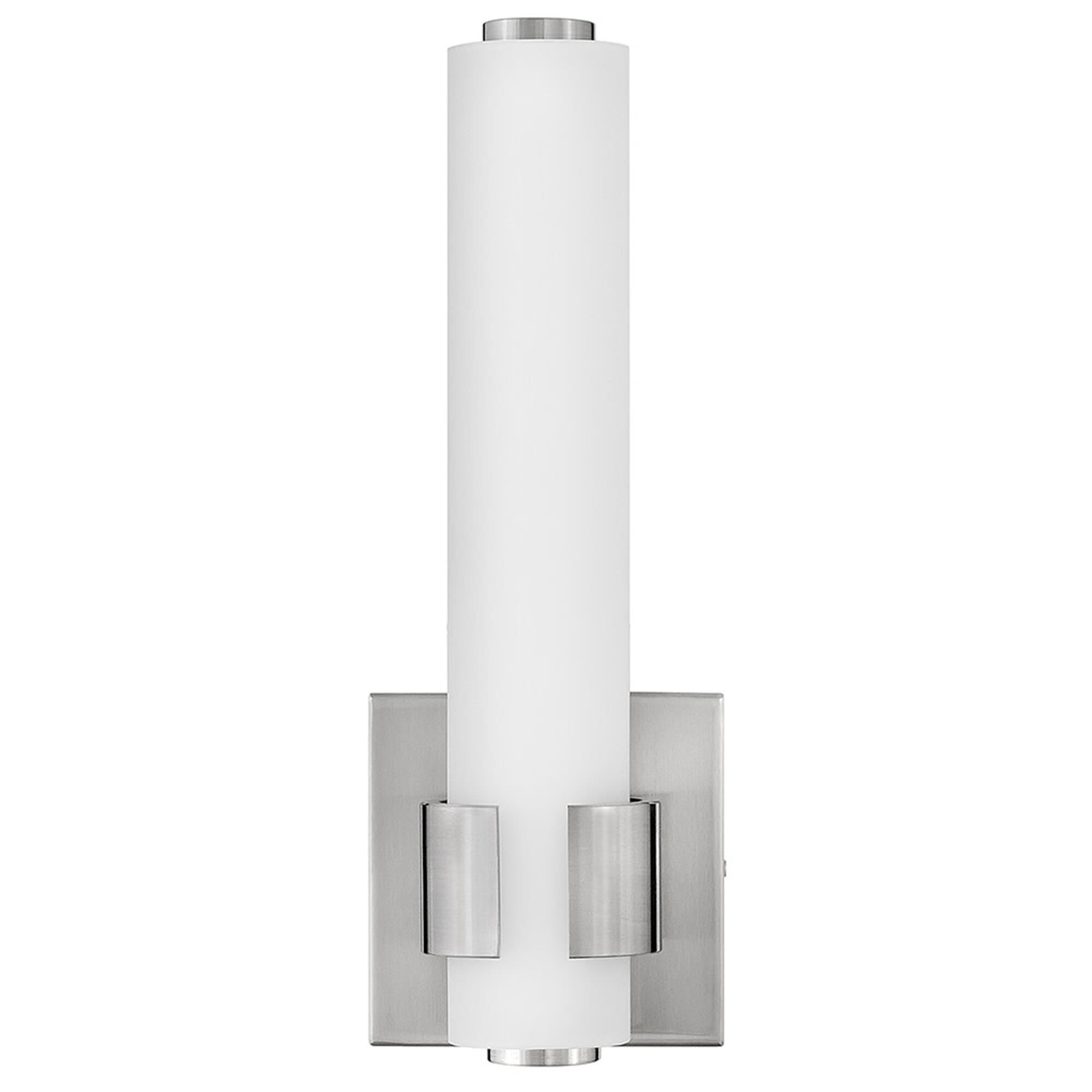Shown in Brushed Nickel finish and Etched White glass