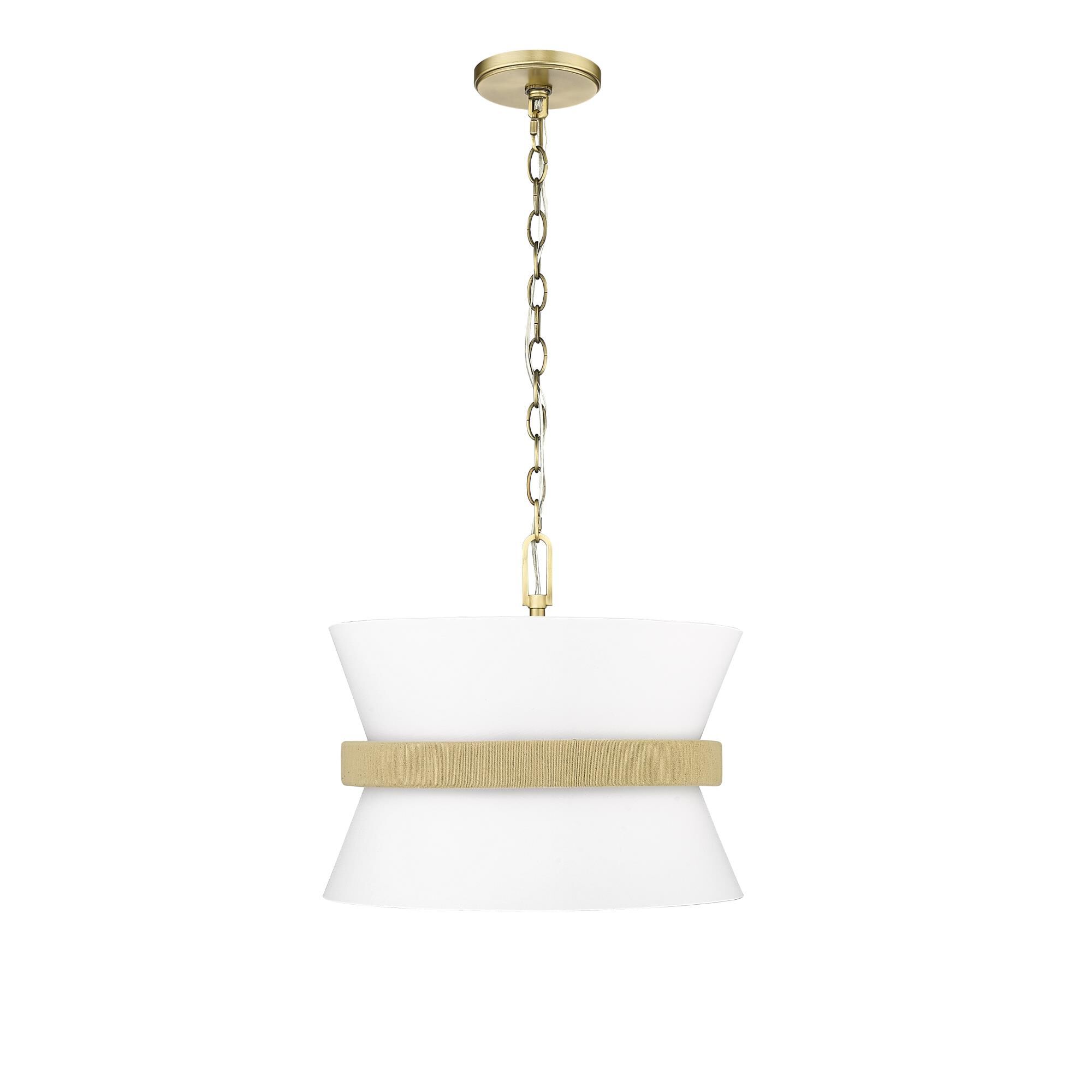 Shown in Vintage Brass finish and Fabric shade