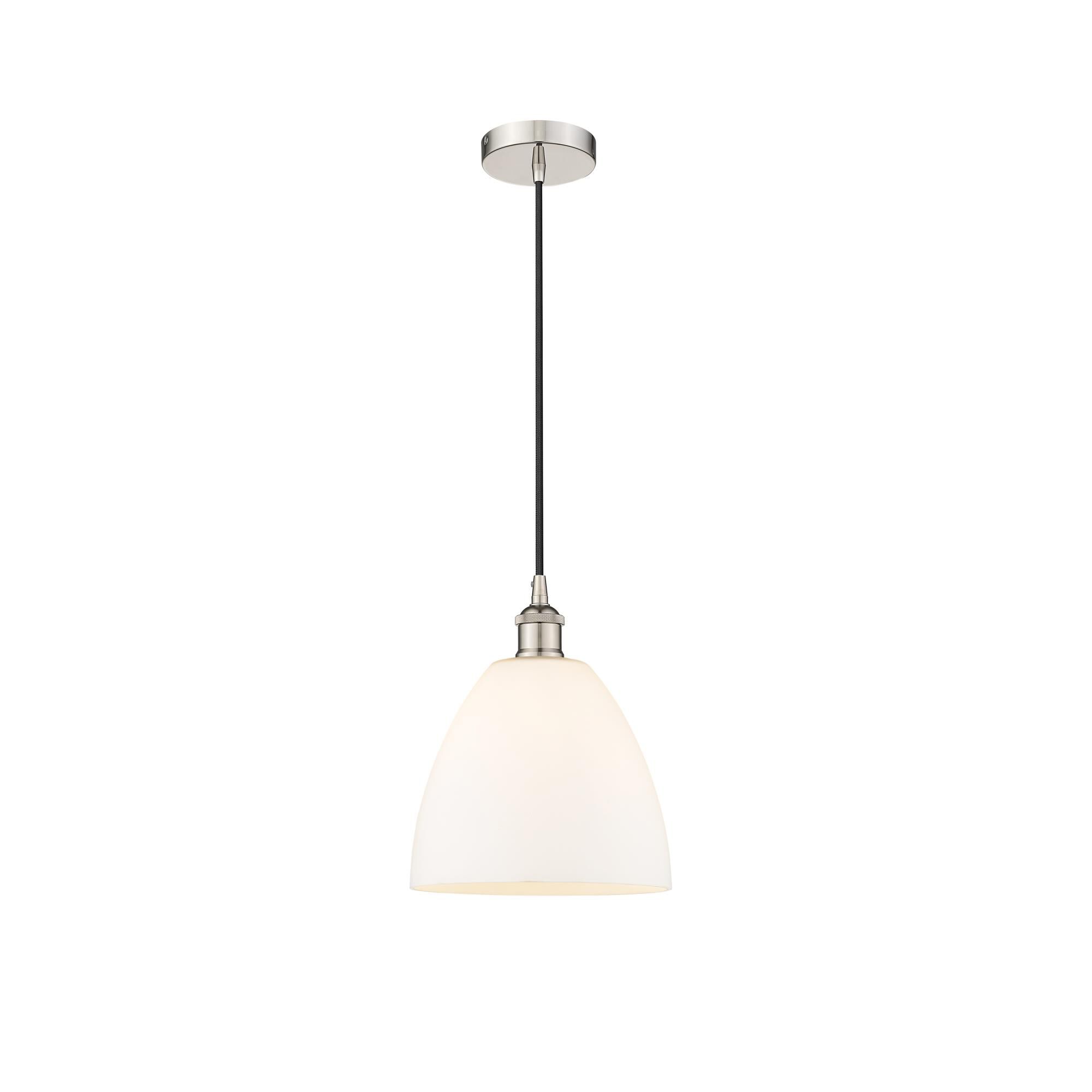 Shown in Polished Nickel finish and Matte White Edison Dome glass