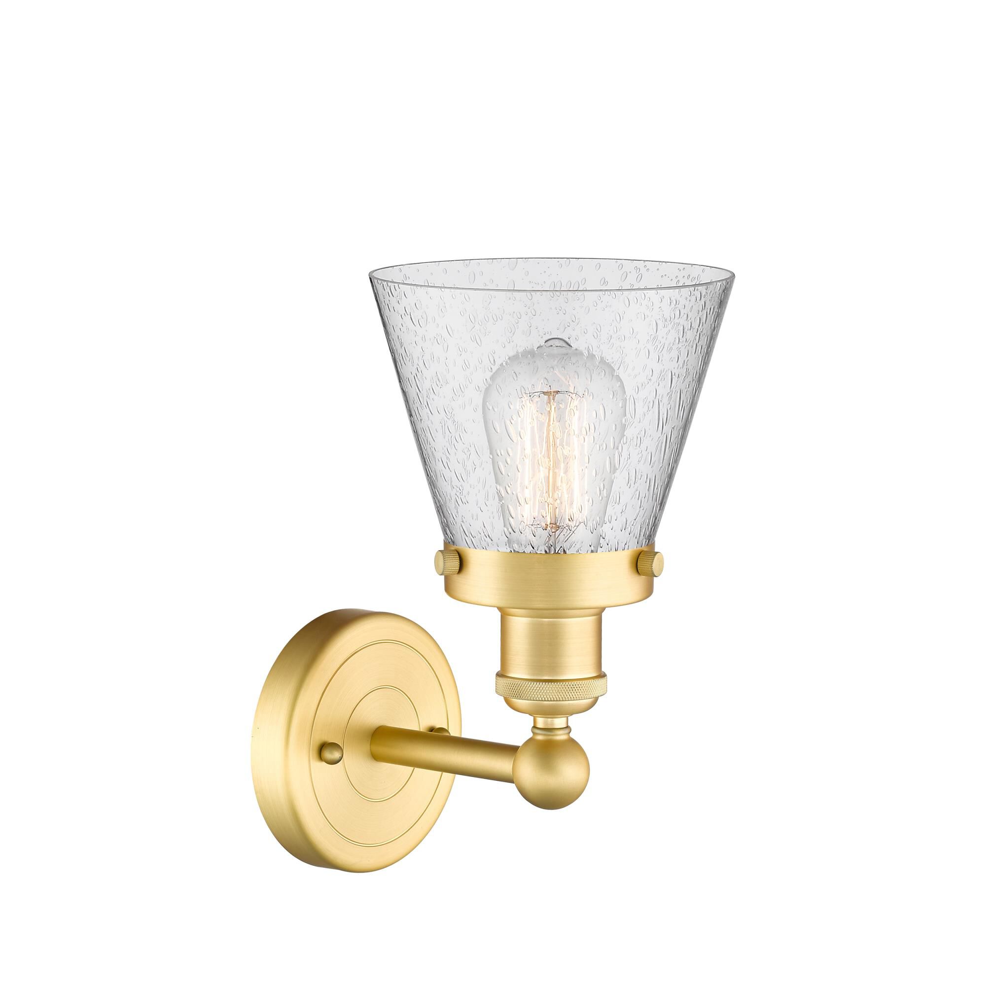 Shown in Satin Gold finish and Seedy glass