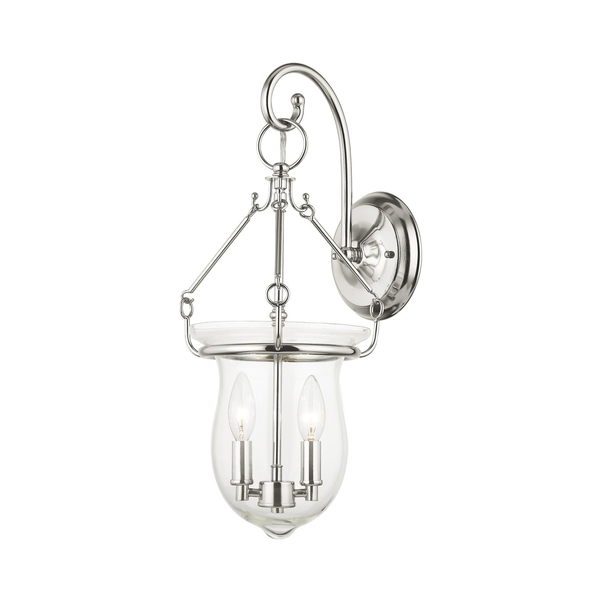 Shown in Polished Nickel finish and Hand Crafted Clear glass