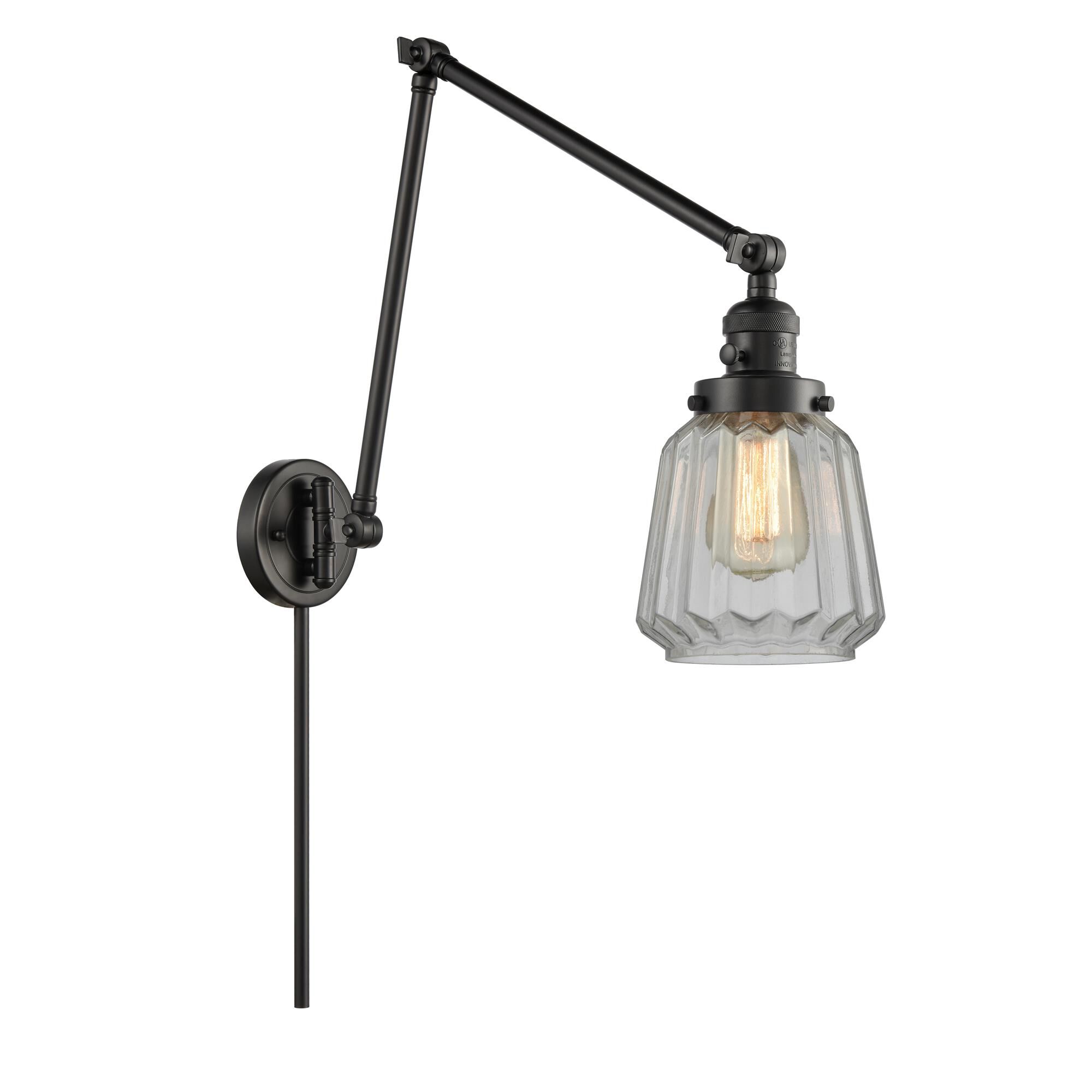 Shown in Matte Black finish and Clear Chatham glass