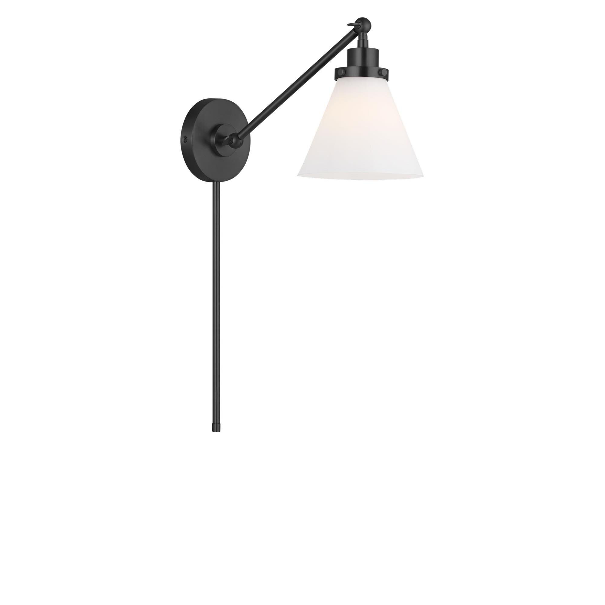 Shown in Midnight Black finish and Milk Glass shade