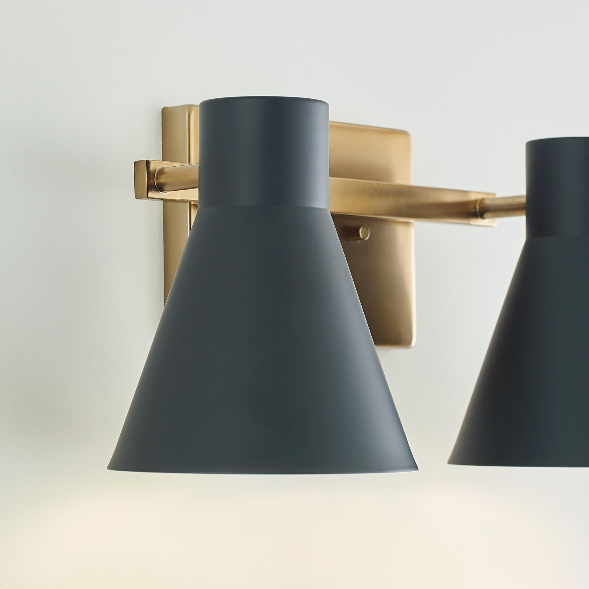 Shown in Satin Brass finish and Black Steel shade