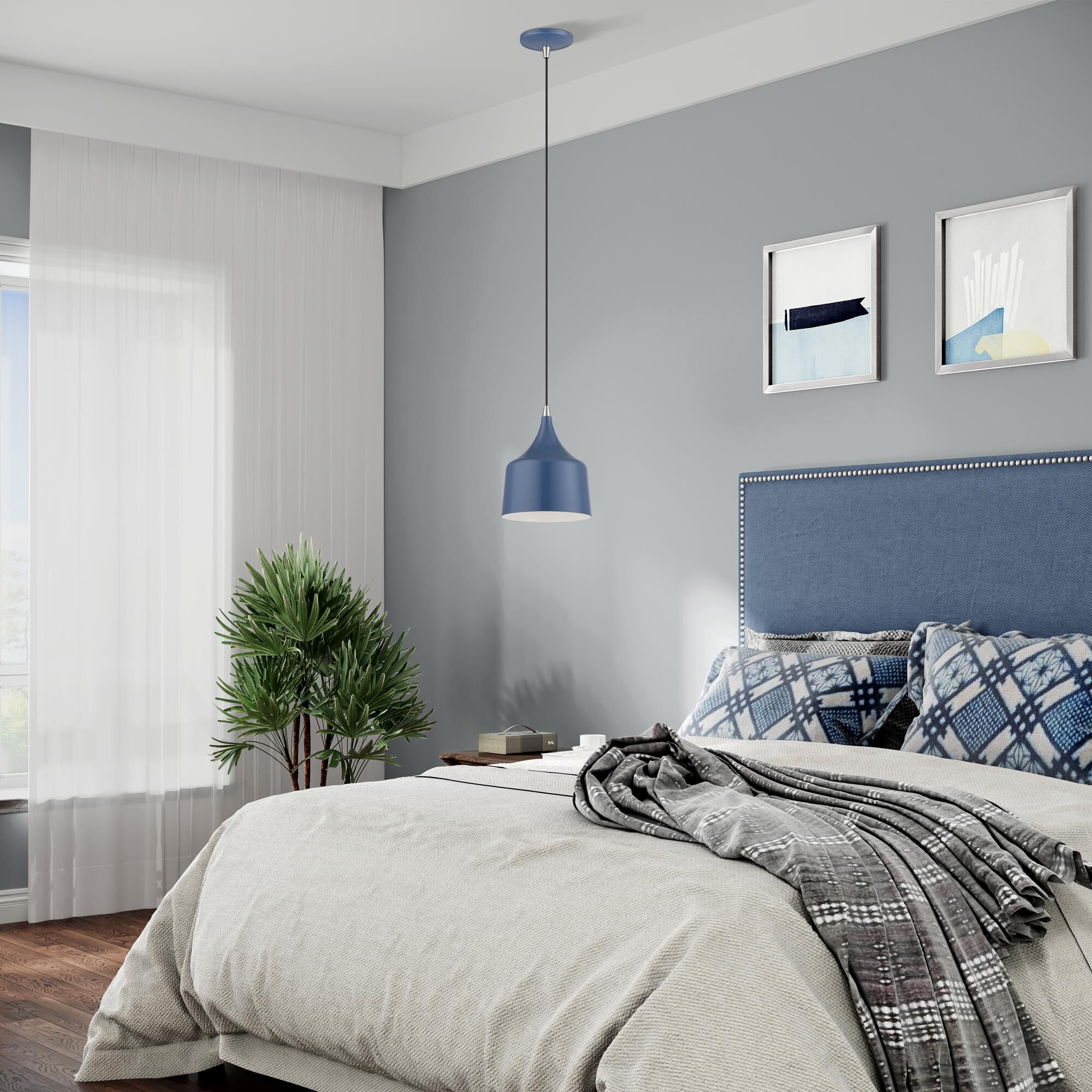 Shown in Ocean Blue with Brushed Nickel Accents finish and Ocean Blue Aluminum with Shiny White Inside shade