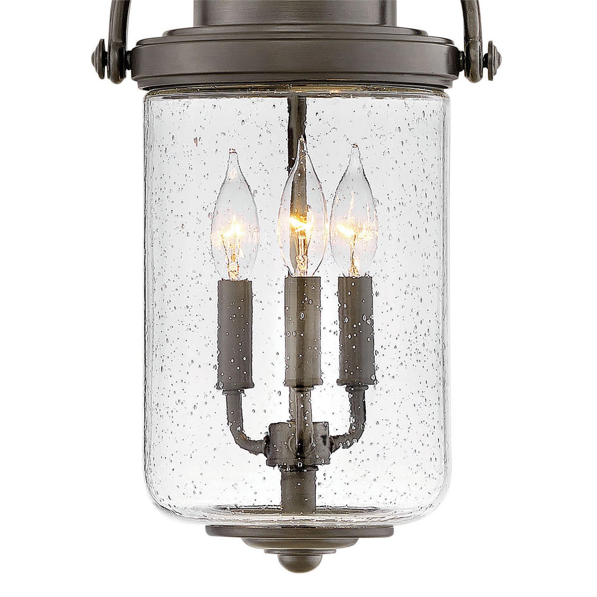 Shown in Oil Rubbed Bronze finish and Clear Seedy glass