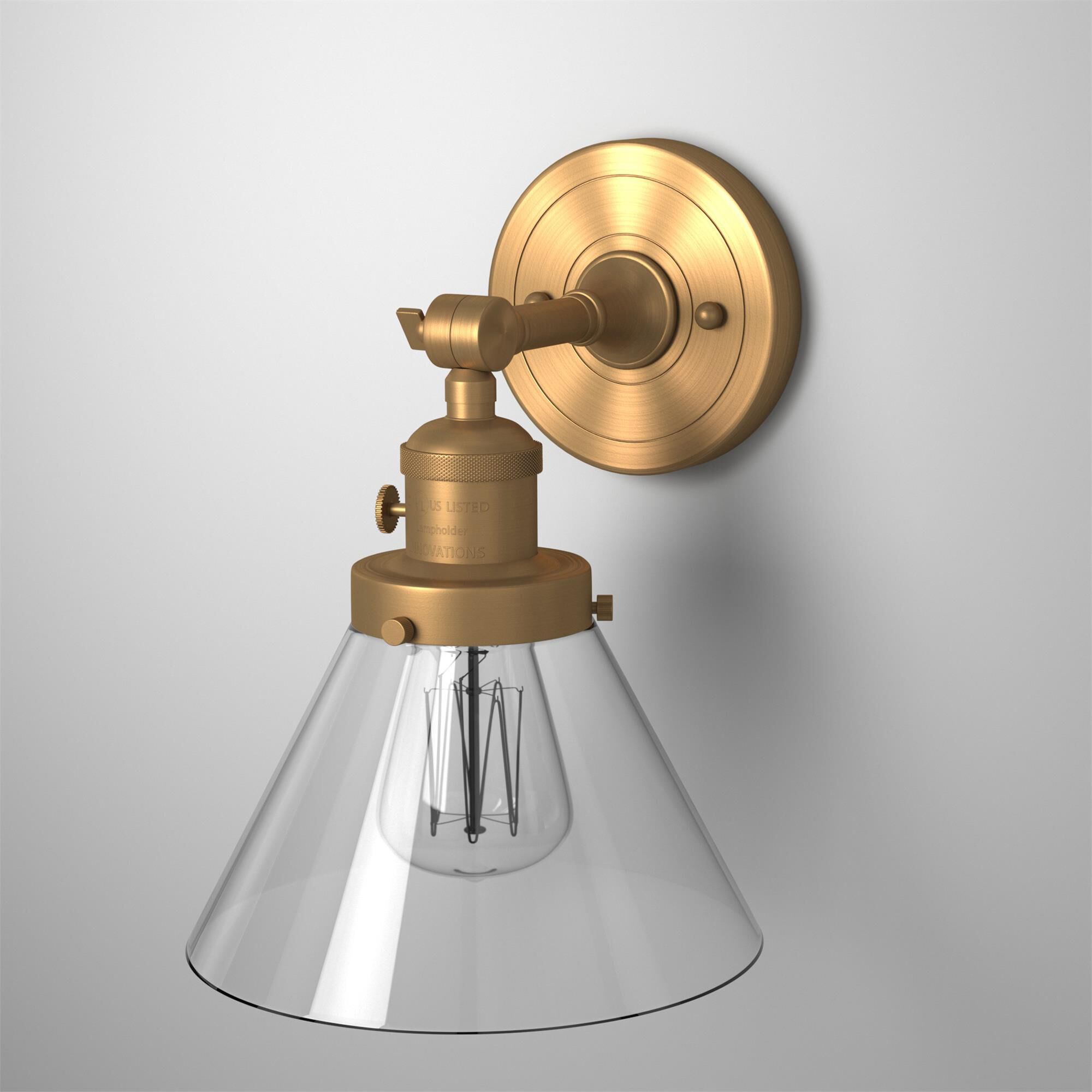 Shown in Brushed Brass finish and Clear glass and Brushed Satin Nickel shade and No Accent accent