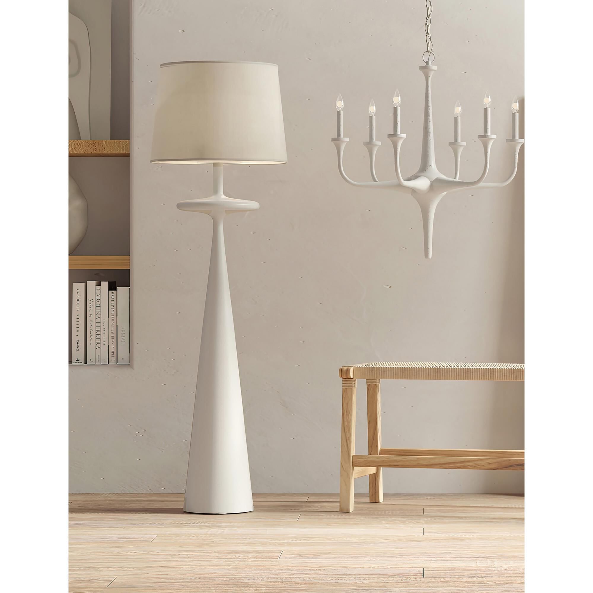 Shown in Gesso White finish and Off-White Linen shade