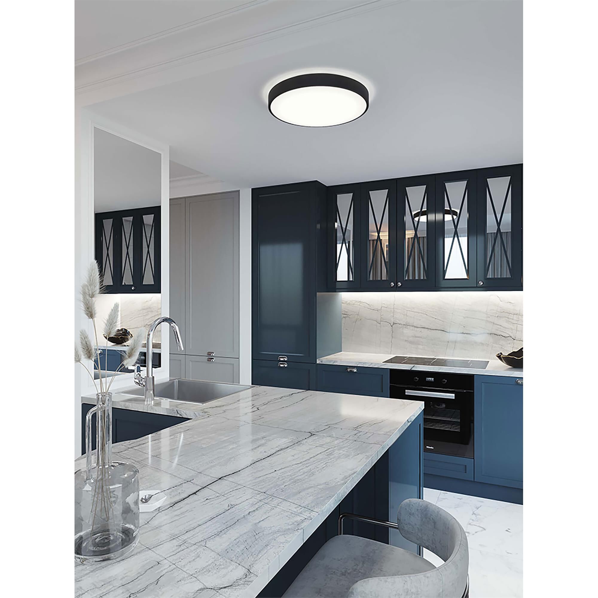 Shown in Black finish and White Acrylic shade