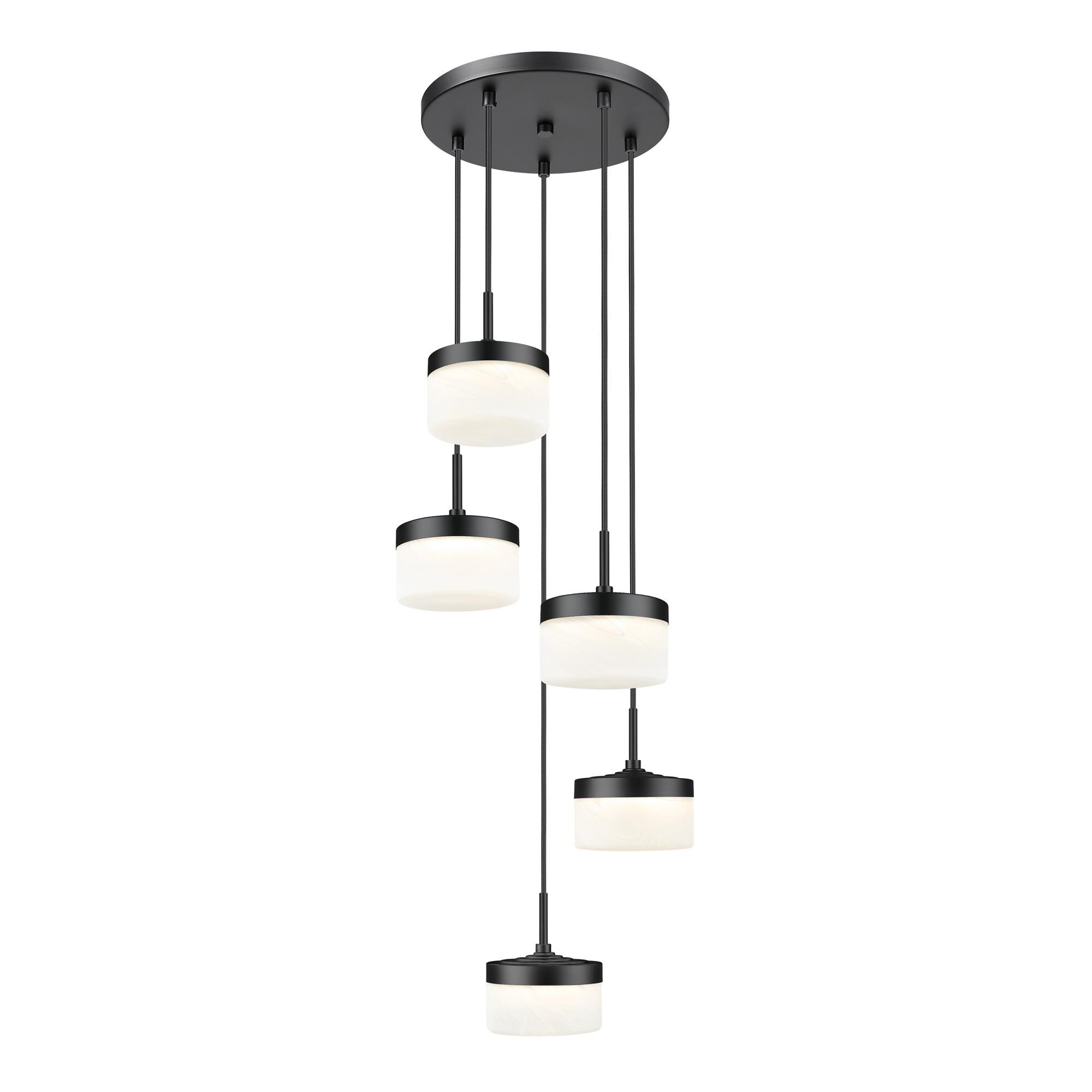 Shown in Matte Black finish and Feathered White glass