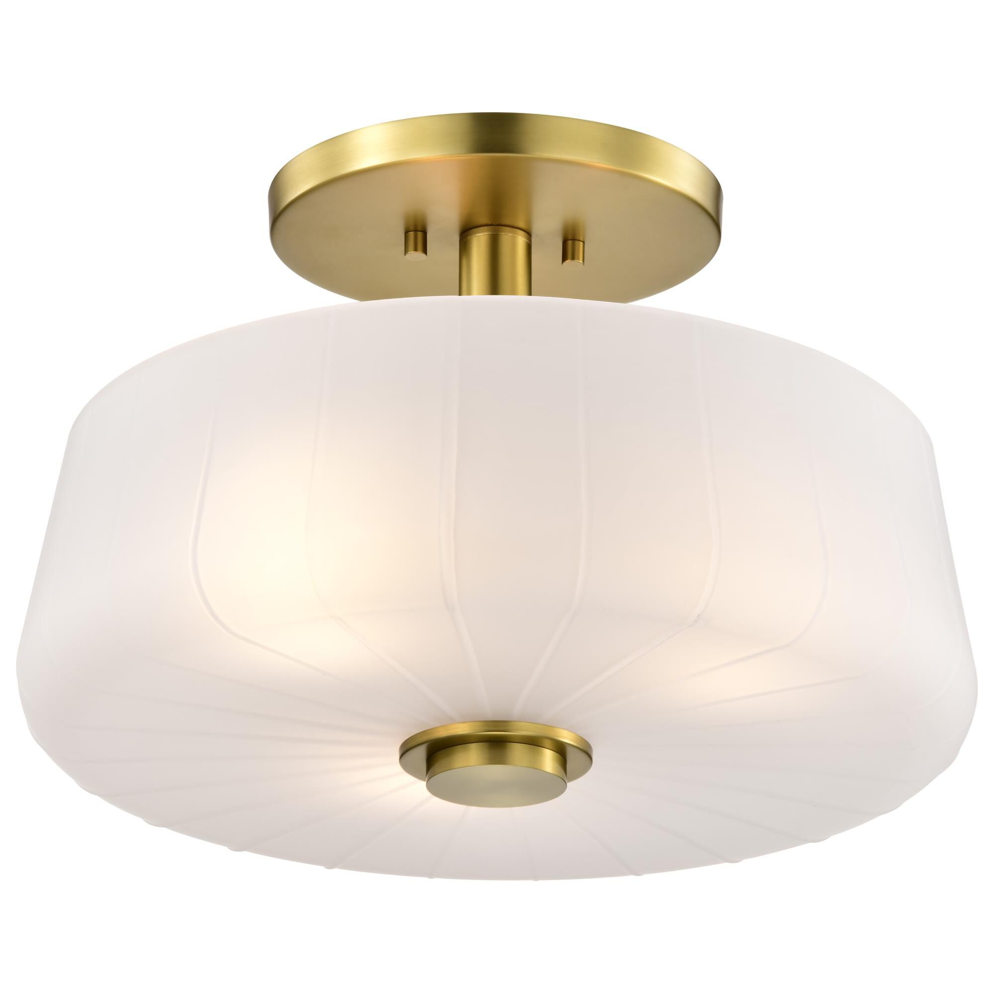 Shown in Vintage Brass finish and Etched White glass