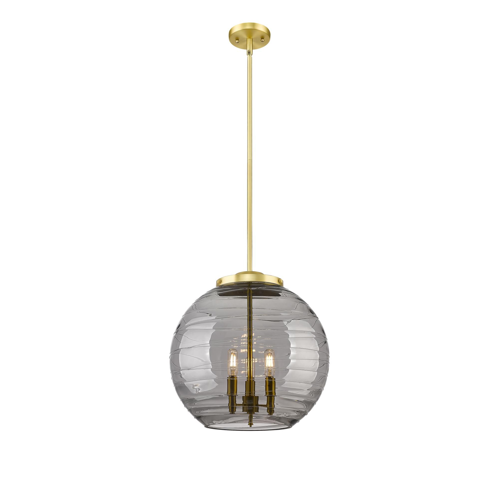 Shown in Satin Gold finish and Light Smoke Deco Swirl glass