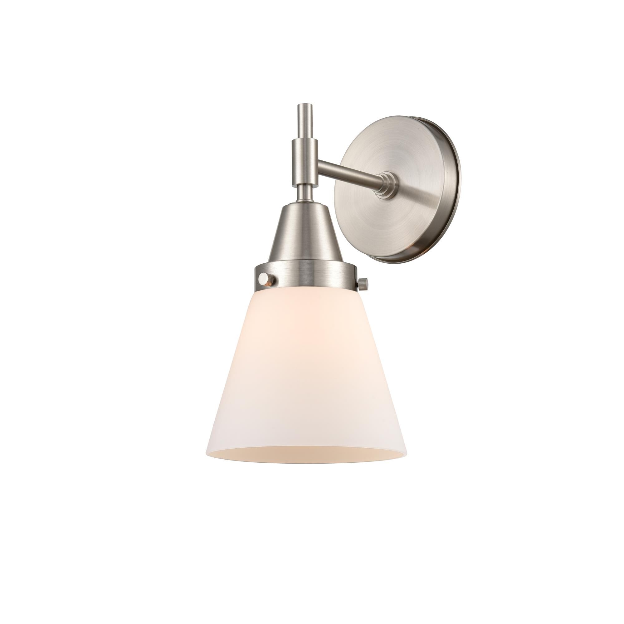 Shown in Satin Nickel finish and Matte White Cased Large Cone glass