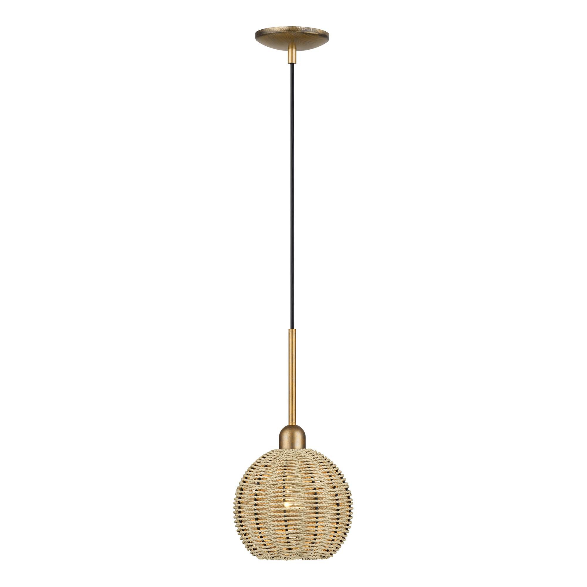 Shown in Antique Gold Leaf finish and Hand-Woven French Beige Paper Rope shade