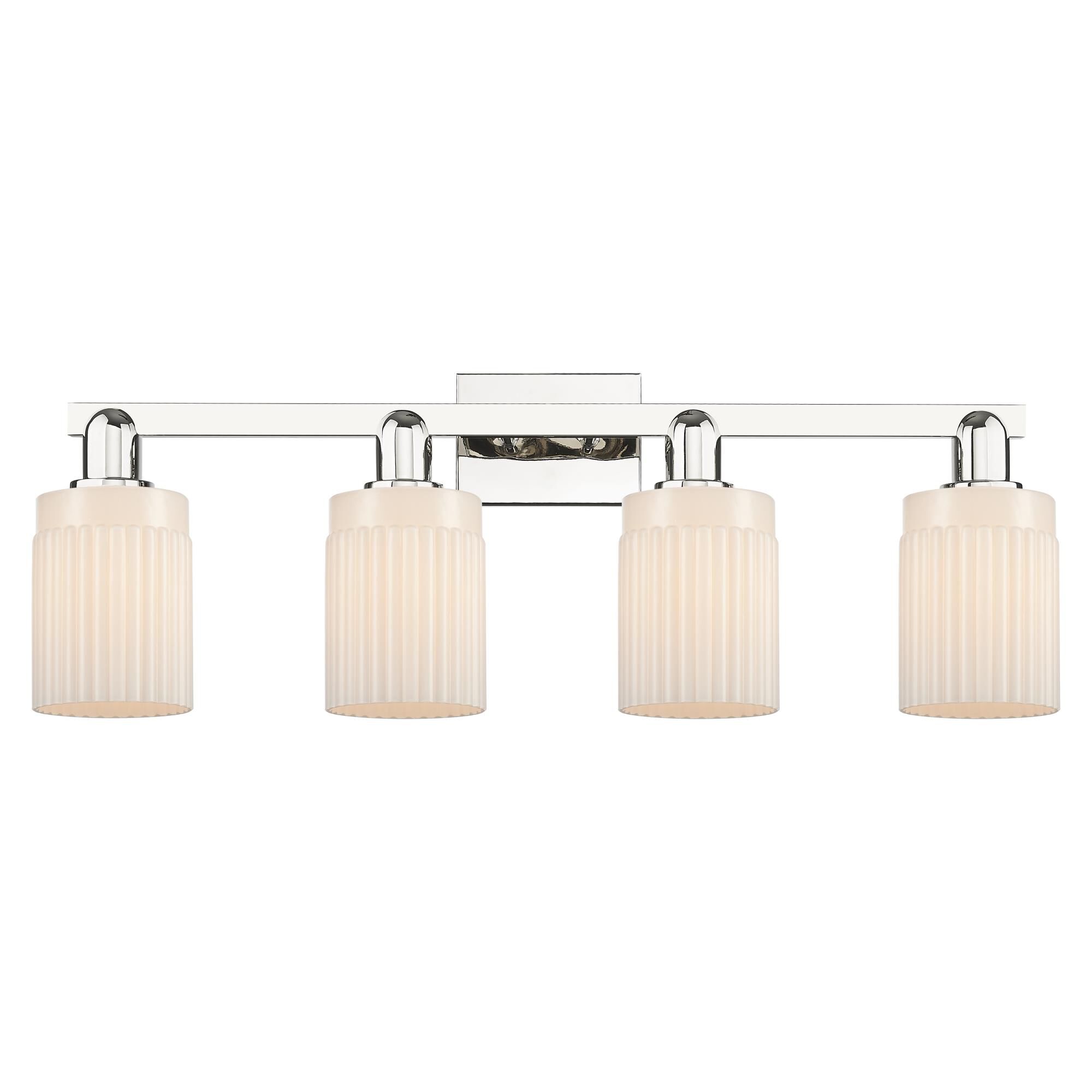 Shown in Polished Nickel finish and Matte White glass