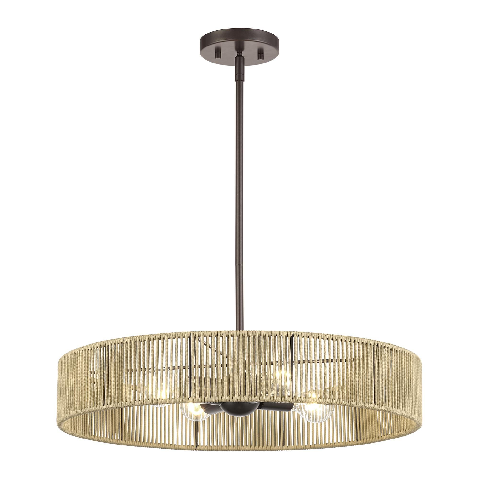 Shown in English Bronze finish and Hand-Woven Venetian Gold Color Polyester Rope shade