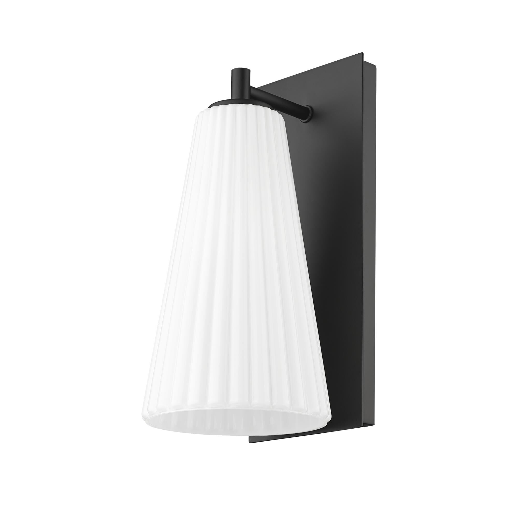 Shown in Matte Black finish and White glass and White shade